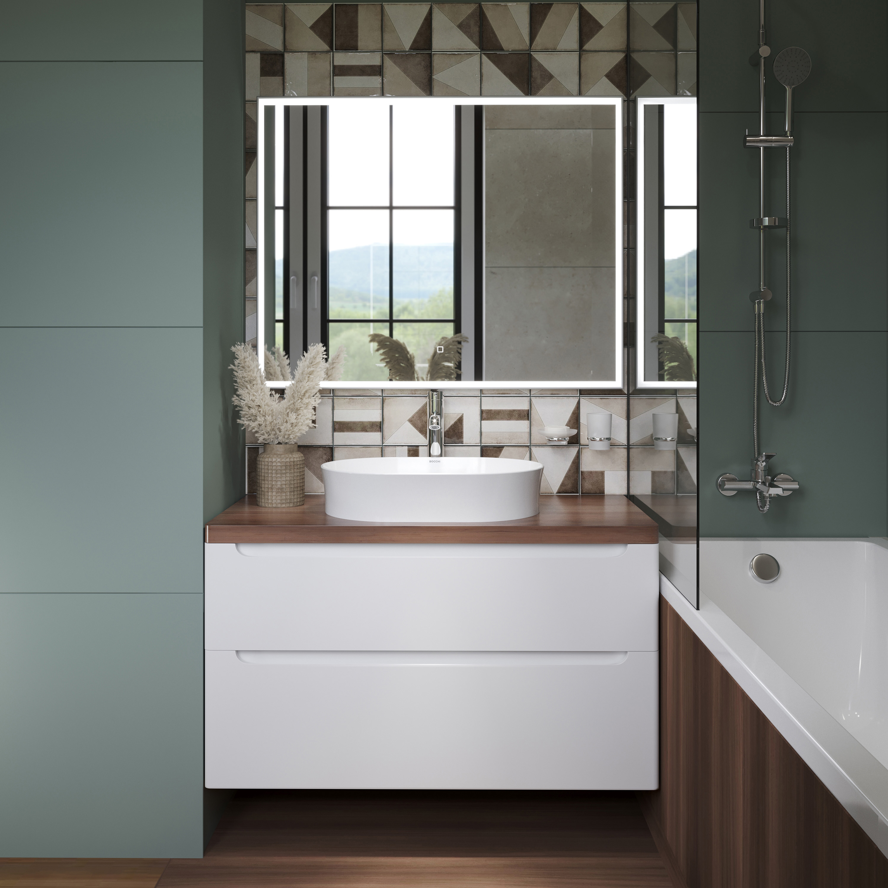 Тумба с раковиной STWORKI Берген 100 белая с темной столешницей, раковина Bocchi Sottile 1521-001-0125 купить в Тамбове