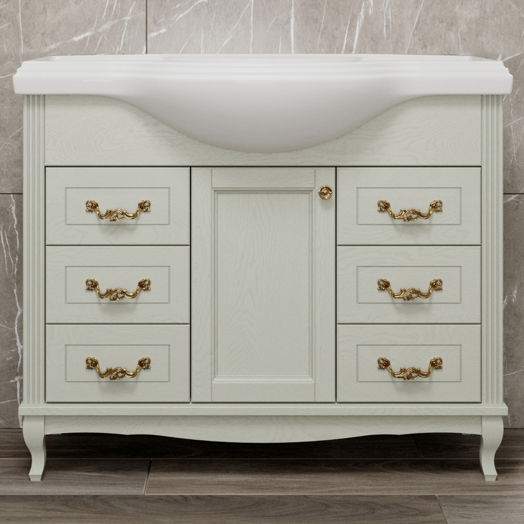 Тумба с раковиной ValenHouse Эллина 105 слоновая кость, 6 ящиков, 1 дверца, ручки золото