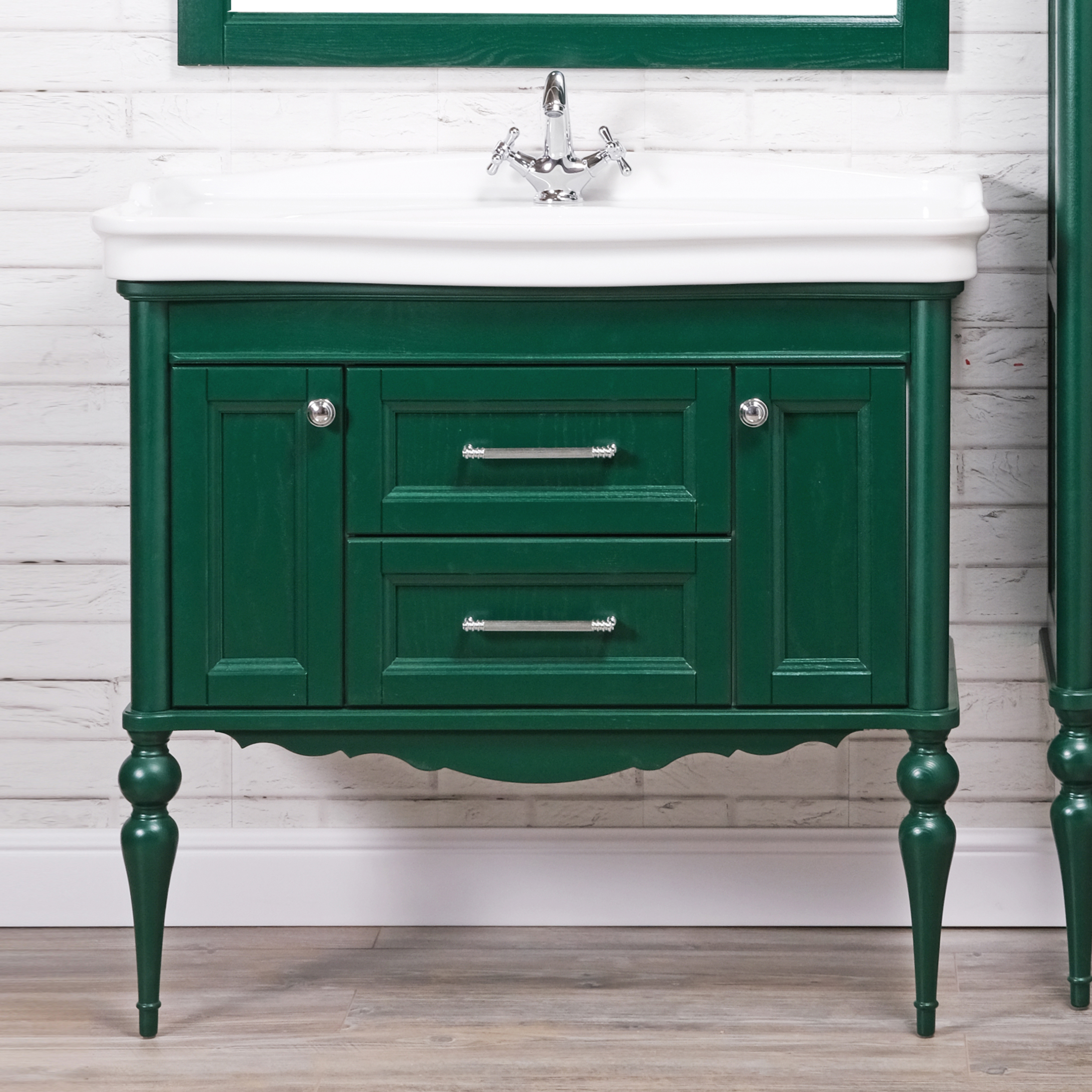 Тумба с раковиной ValenHouse Эстетика 100, зеленая, подвесная, ручки хром