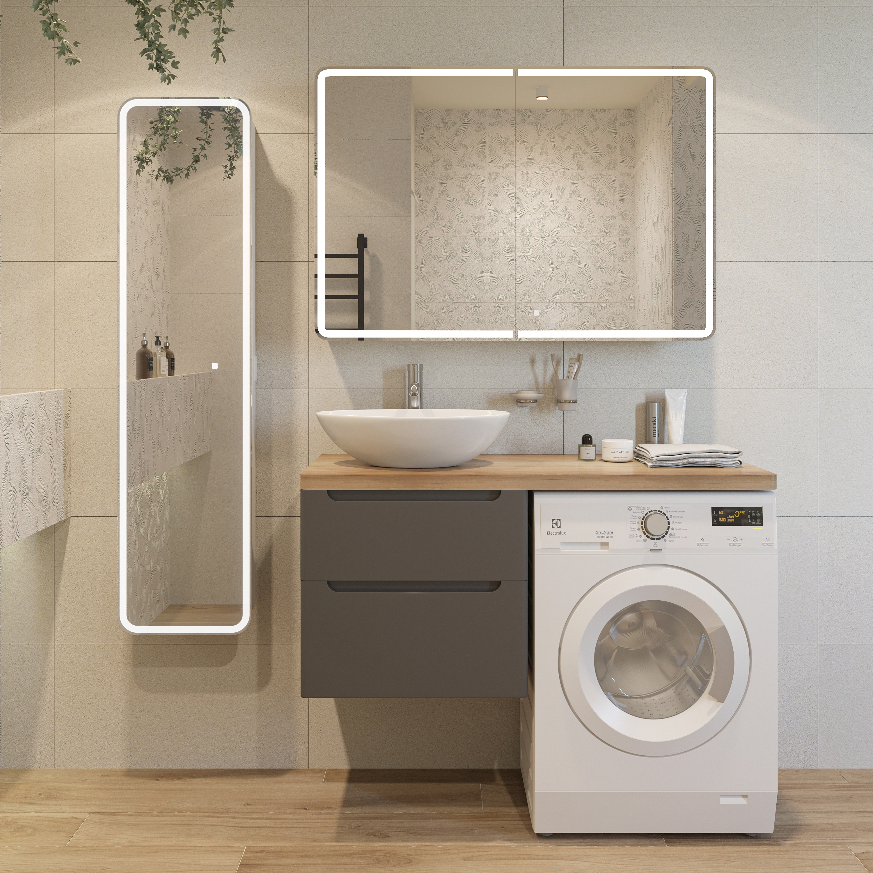 Тумба с раковиной STWORKI Берген 60 серая со светлой столешницей 122, Moduo 55 Leaf, R купить в Тамбове