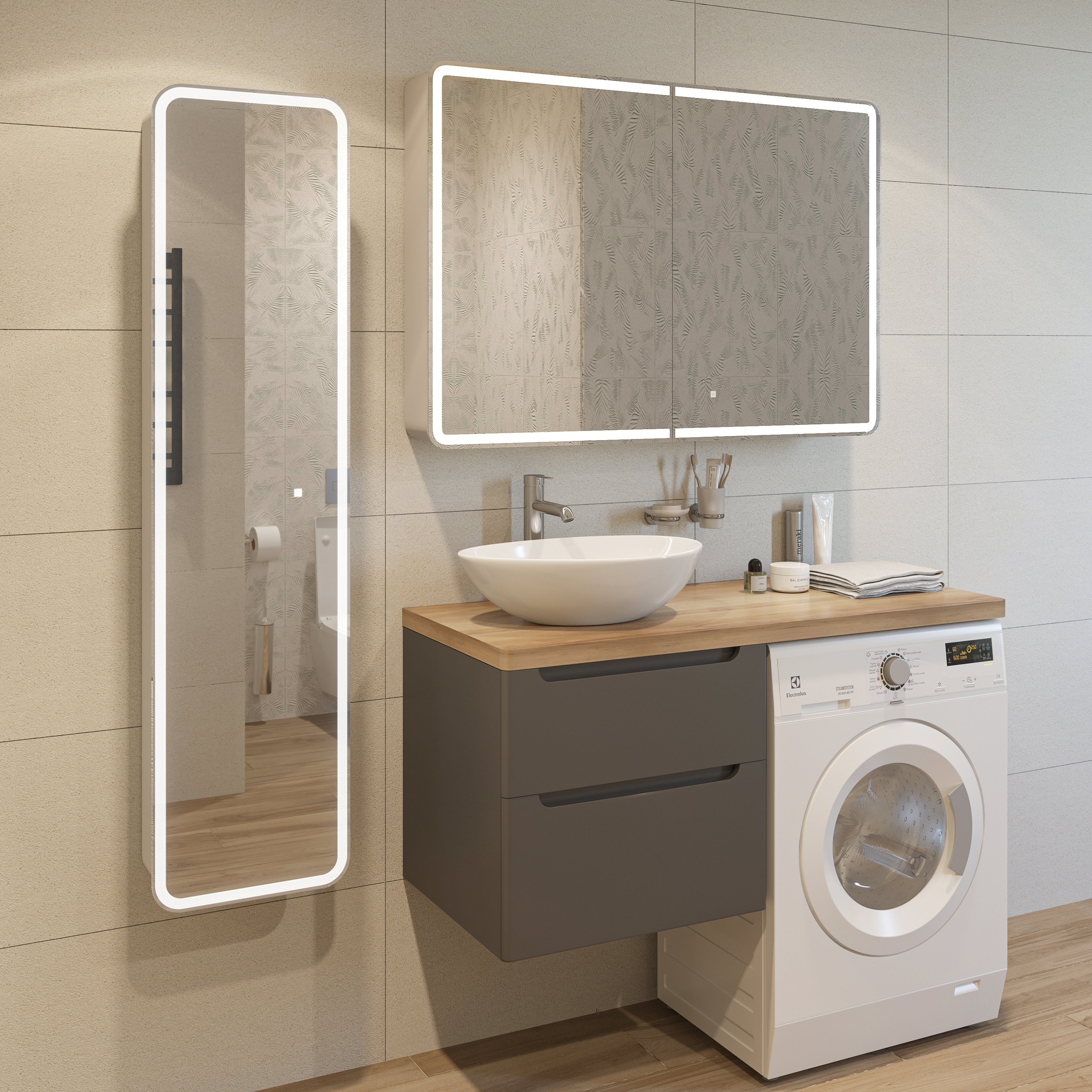 Тумба с раковиной STWORKI Берген 60 серая со светлой столешницей 122, Moduo 55 Leaf, R купить в Тамбове