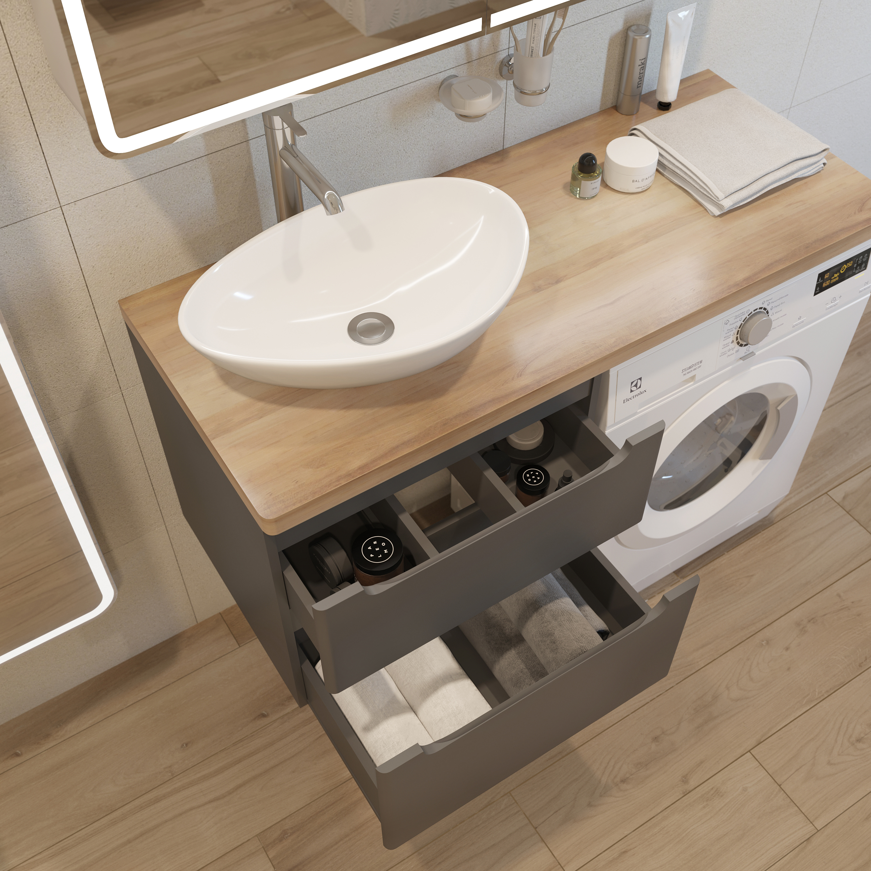 Тумба с раковиной STWORKI Берген 60 серая со светлой столешницей 122, Moduo 55 Leaf, R купить в Тамбове