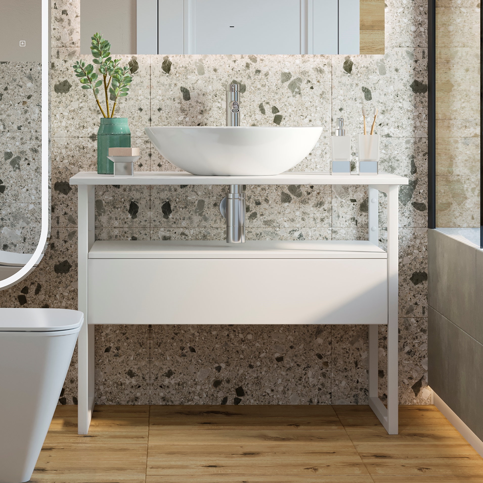 Тумба с раковиной DIWO Элиста 100 белая с раковиной Moduo 55 Leaf