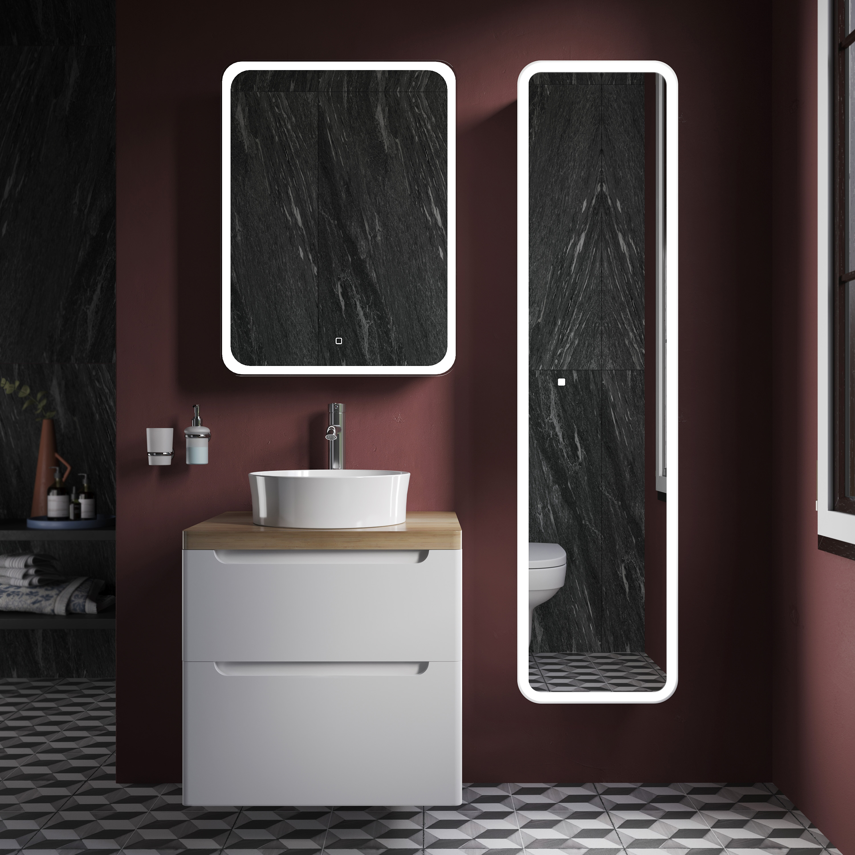 Тумба с раковиной STWORKI Берген 60 белая со светлой столешницей, раковина Sottile 1478-001-0125 купить в Тамбове