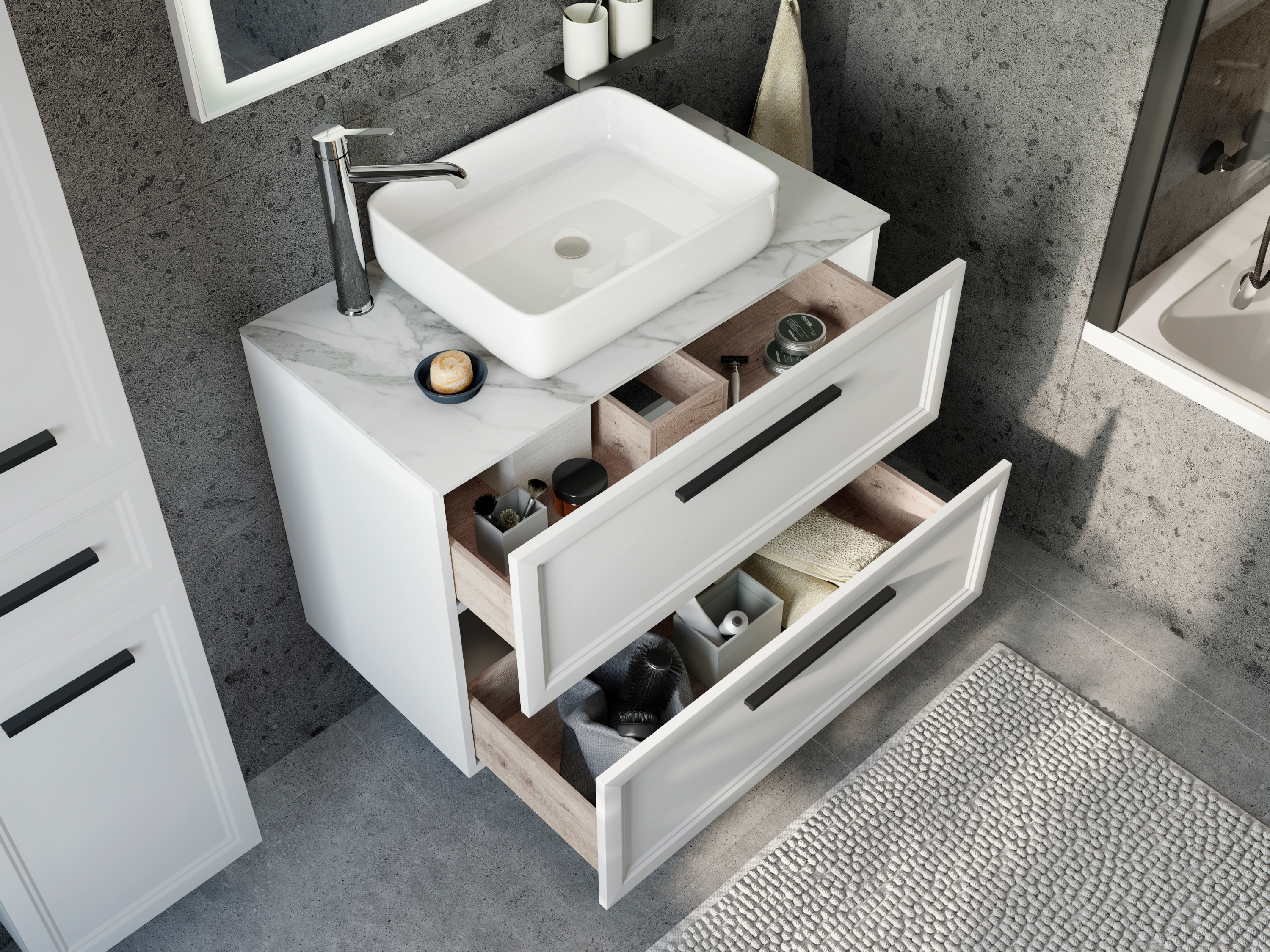Тумба с раковиной STWORKI Эстерсунд 90 белая матовая, монте тиберио с отверстием под смеситель в столешнице купить в Тамбове