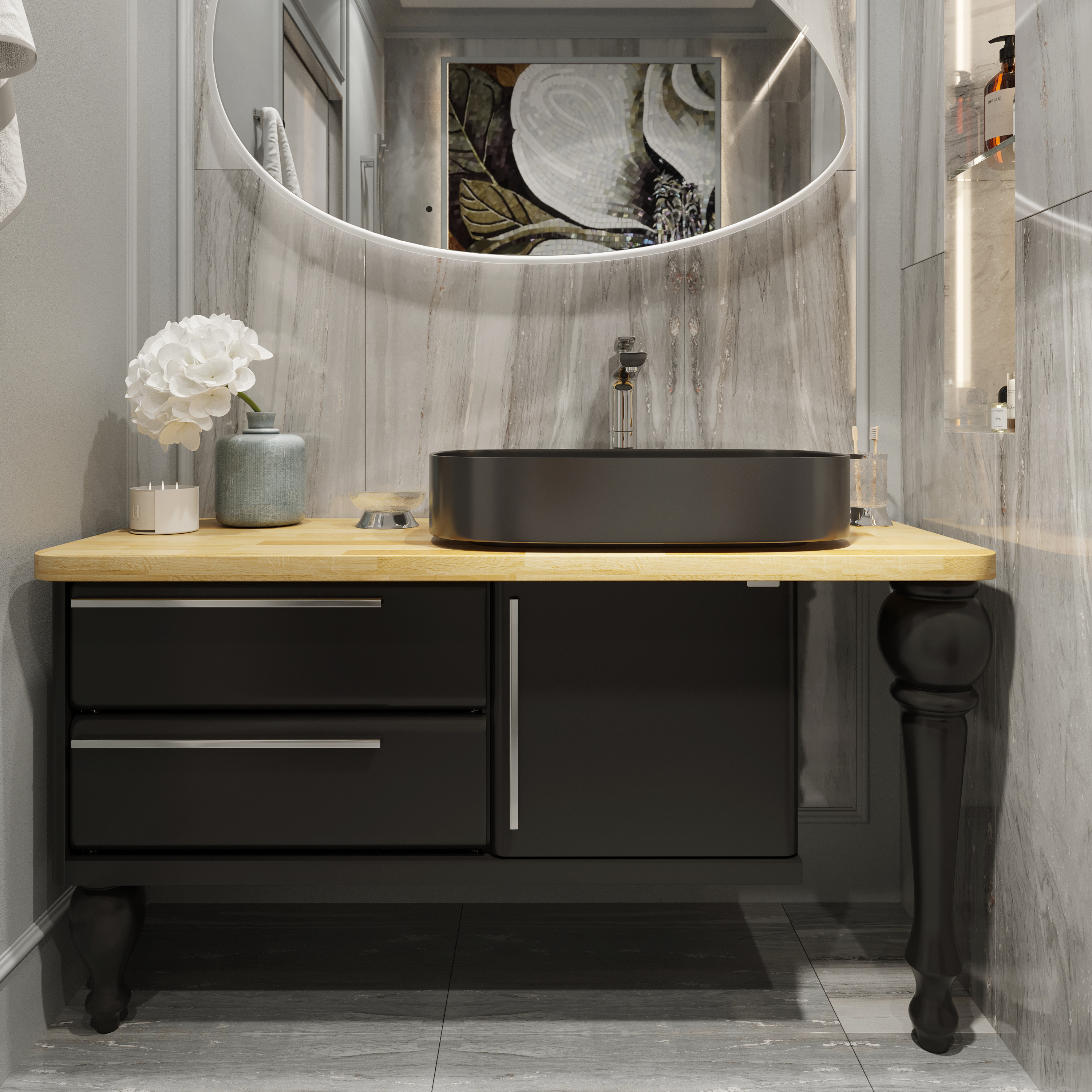 Тумба с раковиной STWORKI Prestige 140 black matt