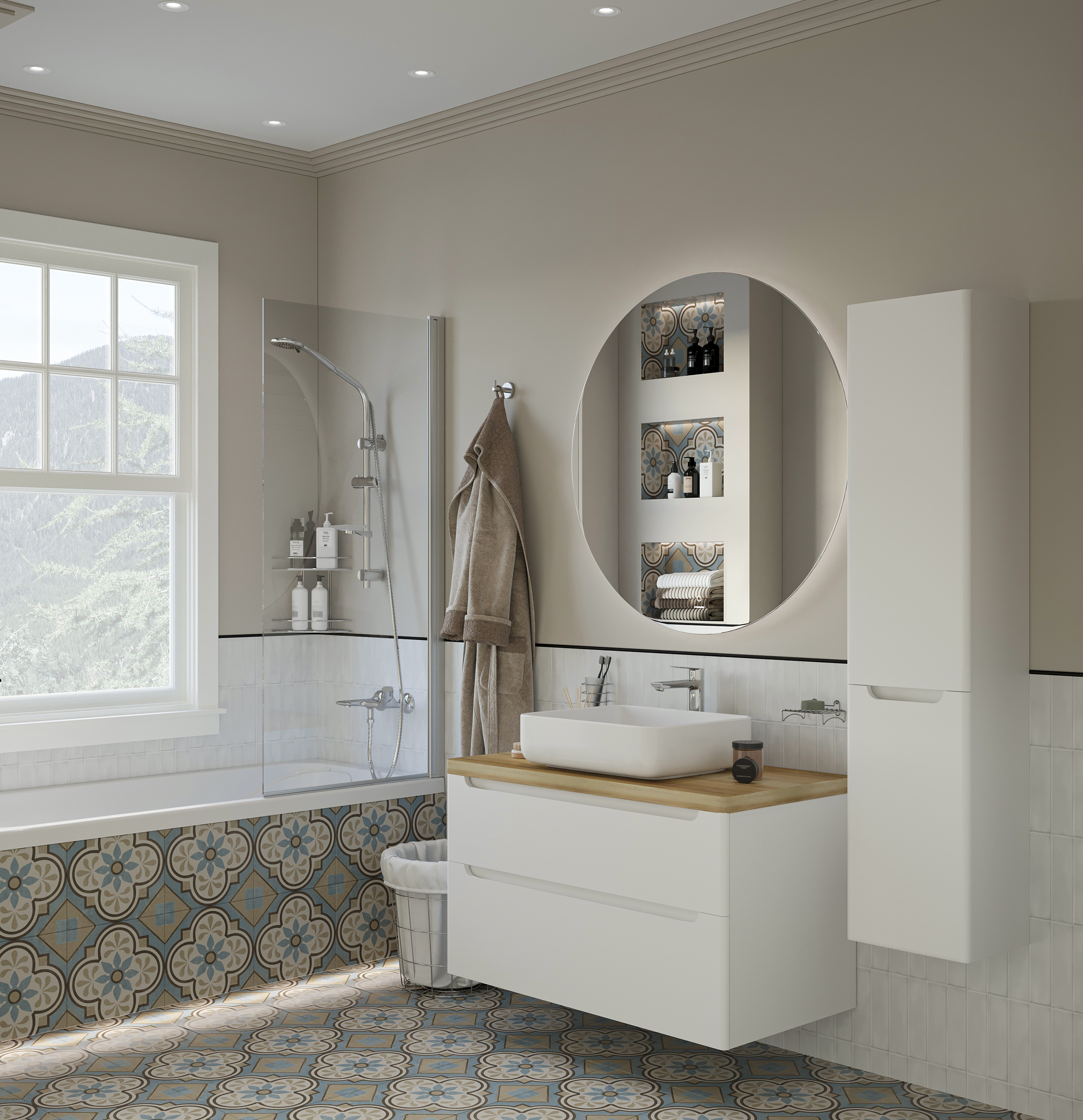 Тумба с раковиной STWORKI Берген 100 белая со светлой столешницей купить в Тамбове