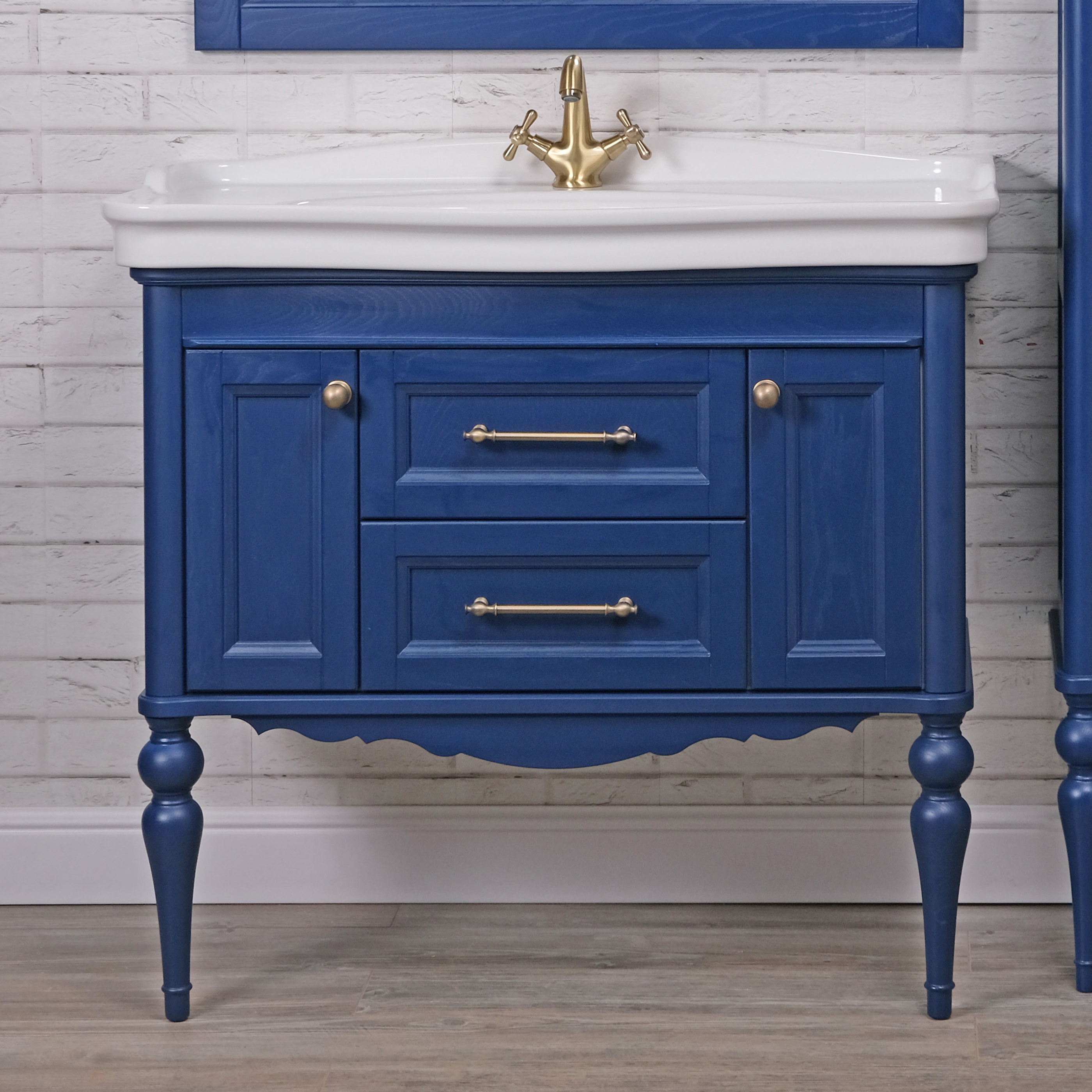 Тумба с раковиной ValenHouse Эстетика 100, синяя, подвесная, ручки бронза
