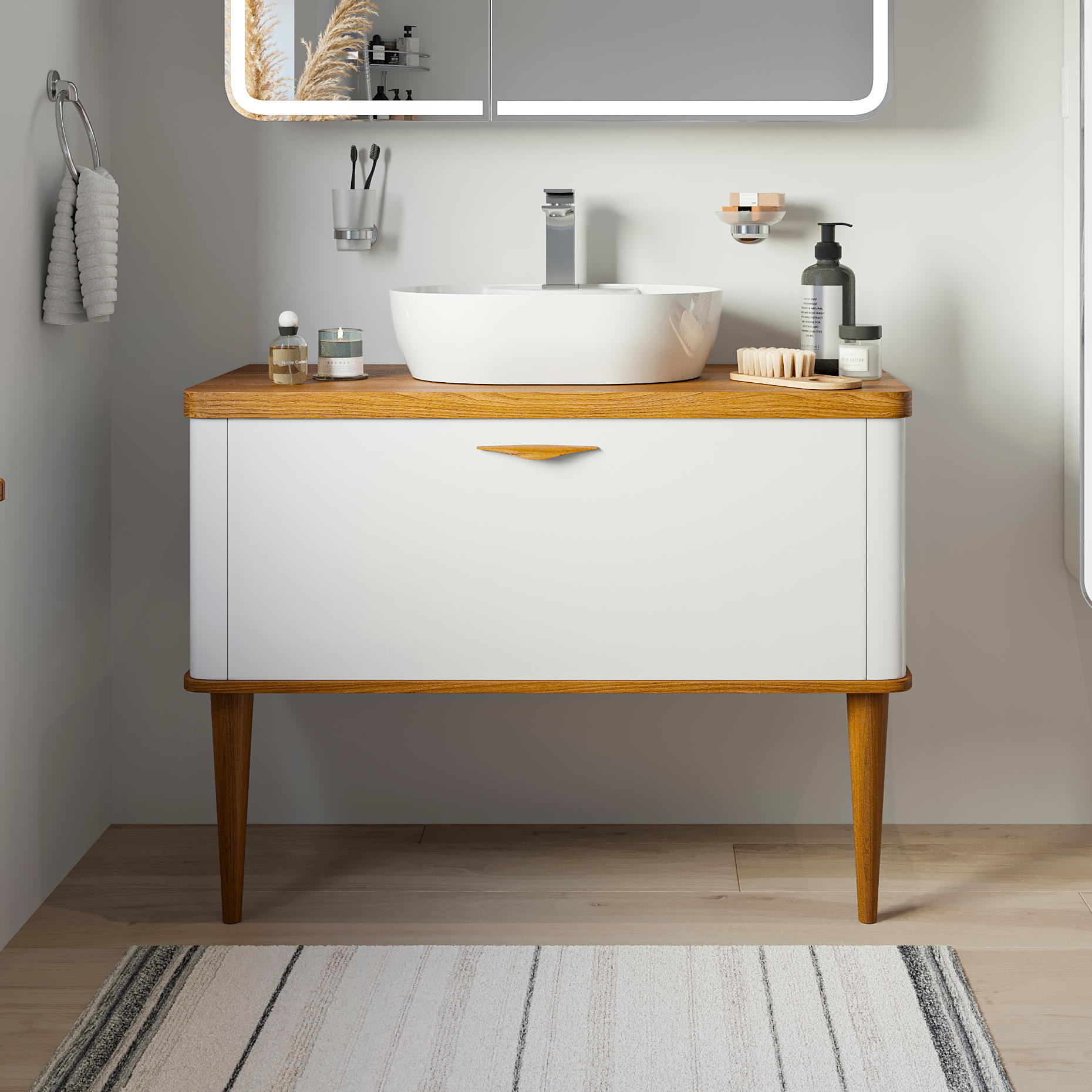 Тумба с раковиной VOQ Maestro 100, ultra white&natural walnut