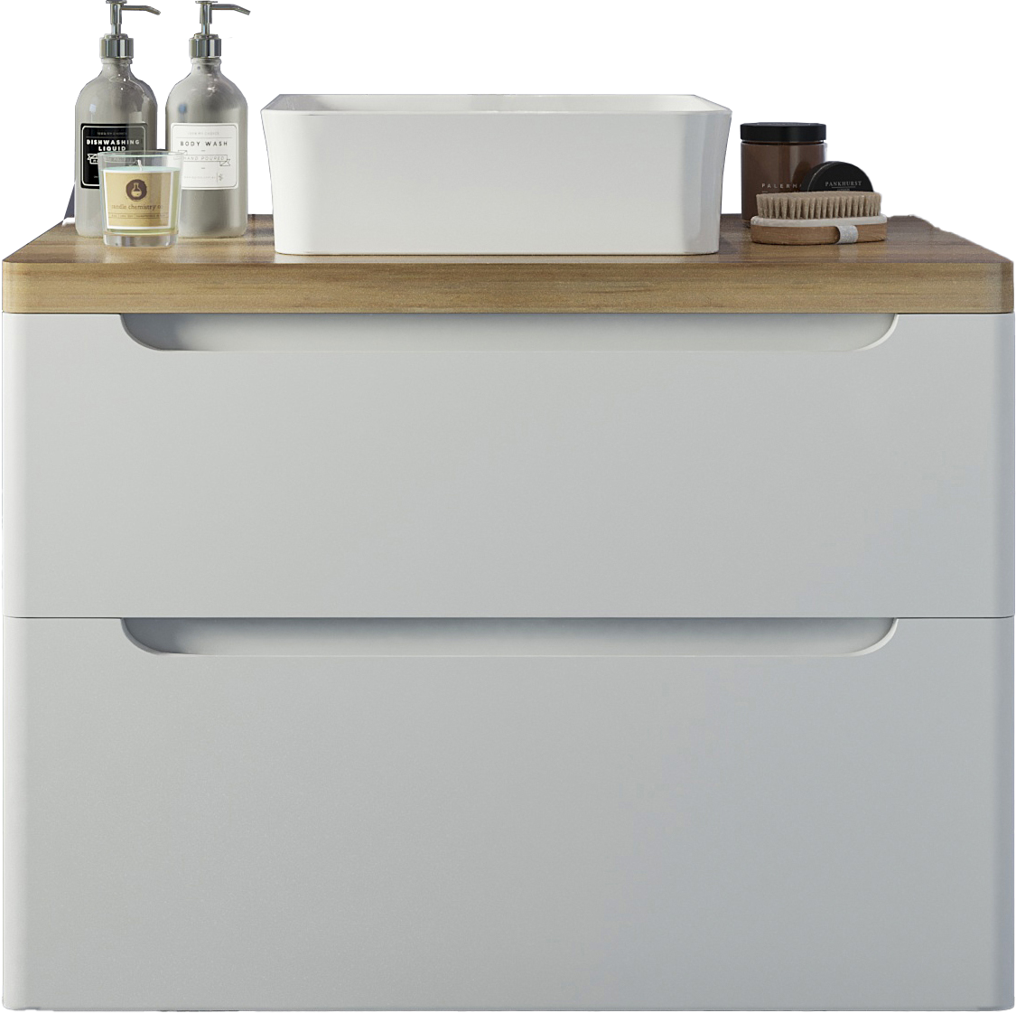 Тумба с раковиной STWORKI Берген 80 белая, со светлой столешницей, раковина BOCCHI Sottile