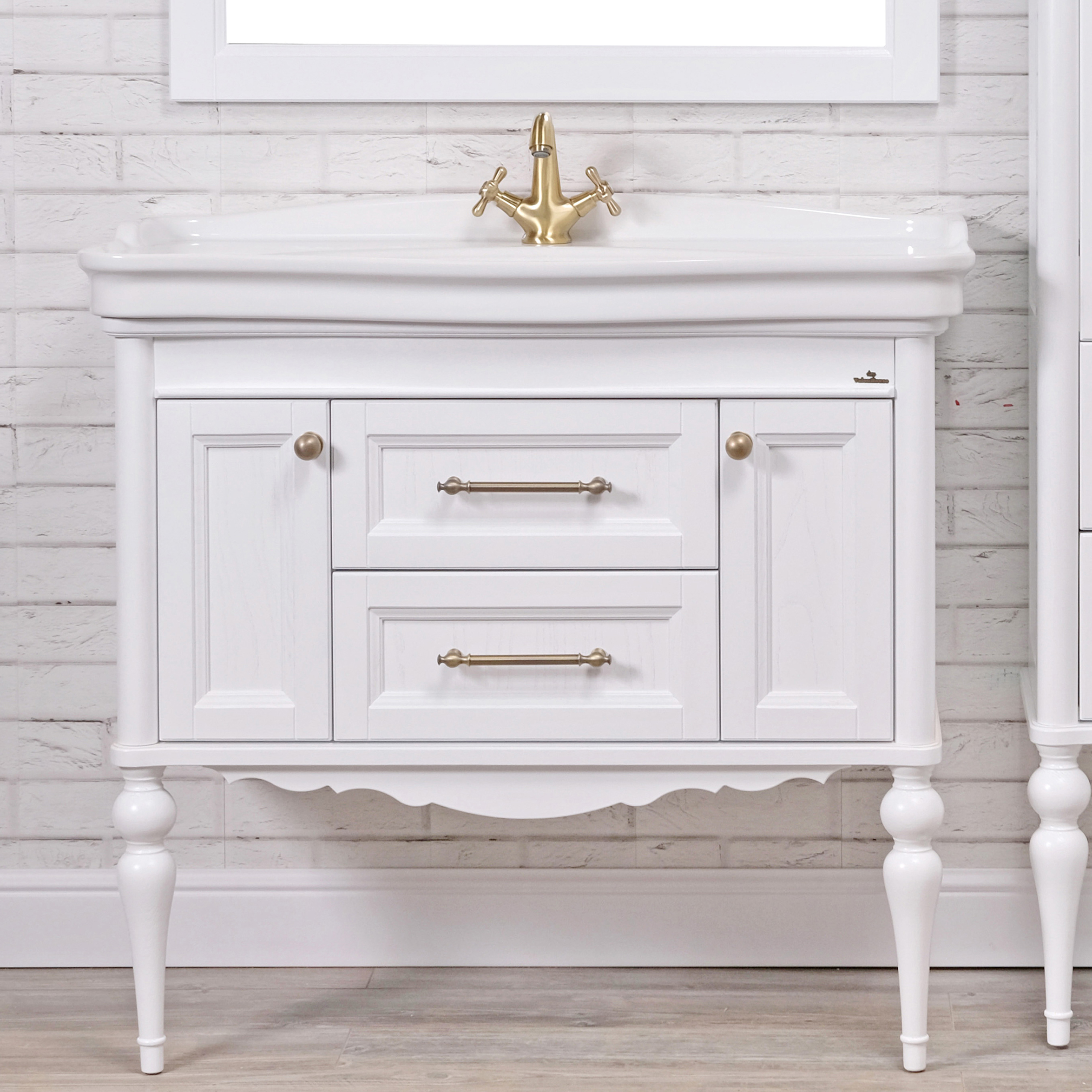 Тумба с раковиной ValenHouse Эстетика 100, белая, подвесная, ручки бронза