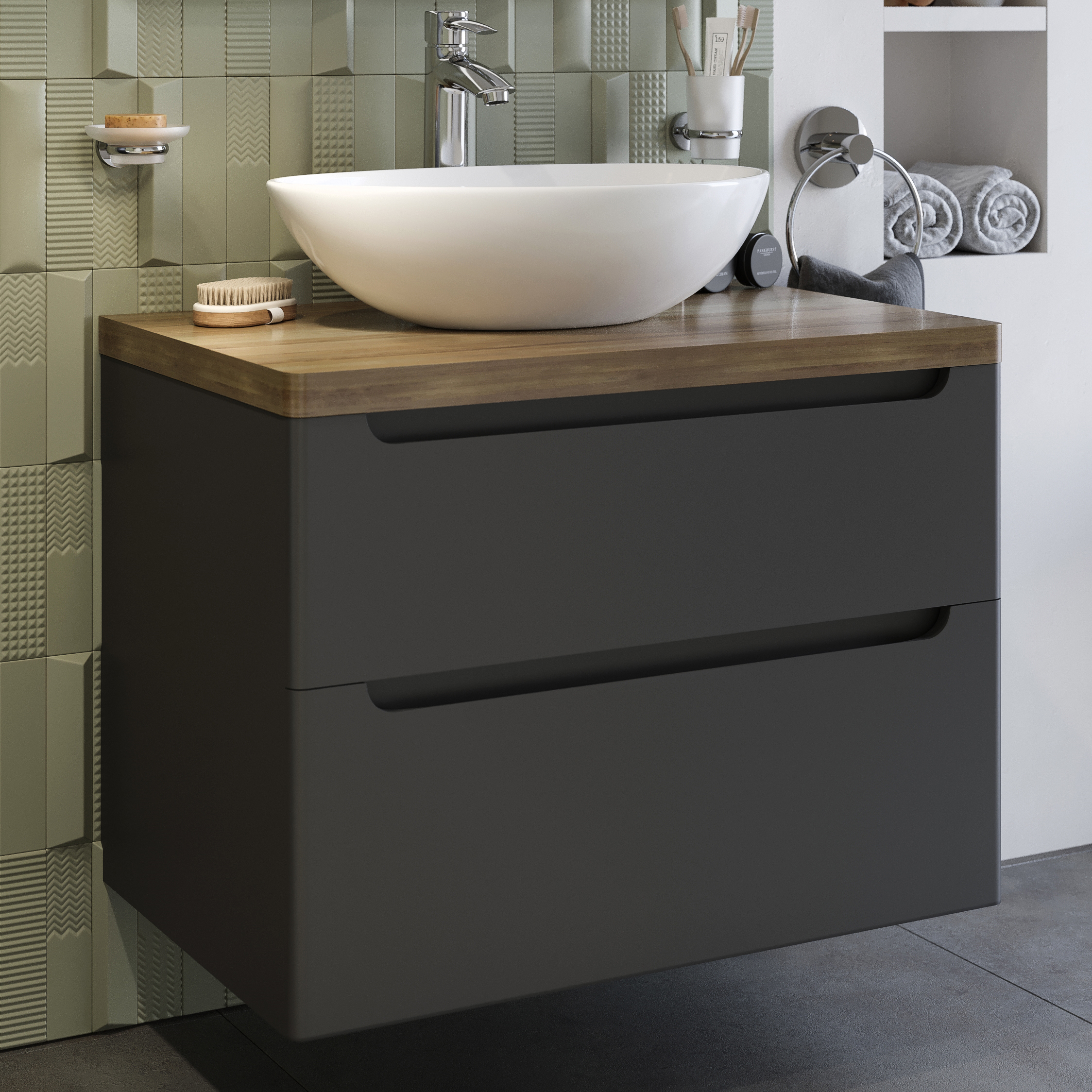 Тумба с раковиной STWORKI Берген 80 серая со светлой столешницей, Moduo 55 Leaf купить в Тамбове