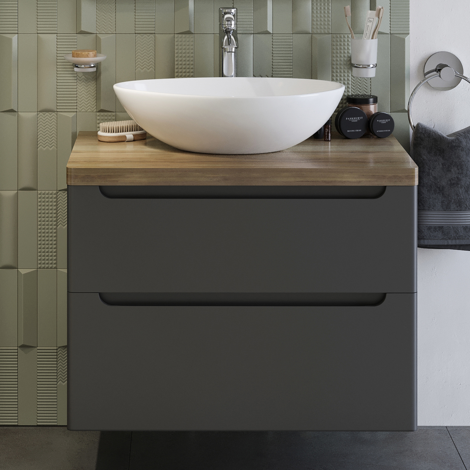 Тумба с раковиной STWORKI Берген 80 серая со светлой столешницей, Moduo 55 Leaf купить в Тамбове