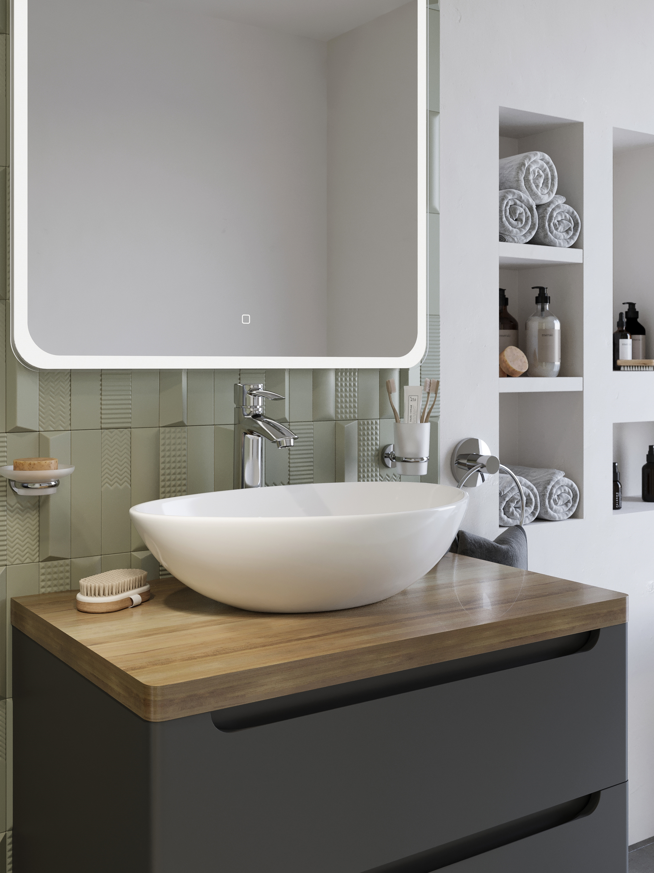 Тумба с раковиной STWORKI Берген 80 серая со светлой столешницей, Moduo 55 Leaf купить в Тамбове