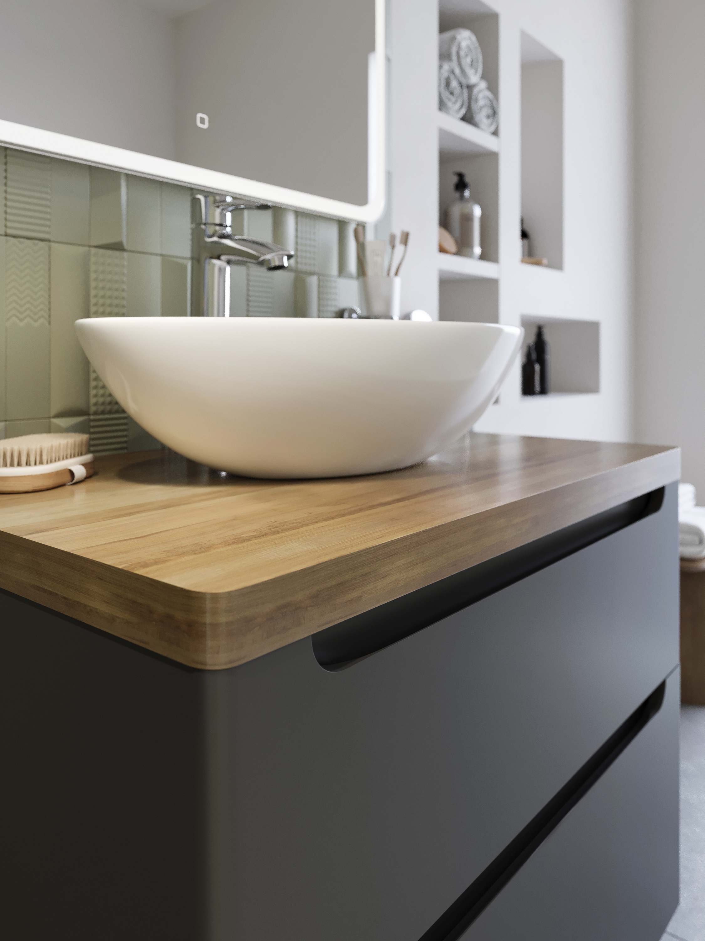 Тумба с раковиной STWORKI Берген 80 серая со светлой столешницей, Moduo 55 Leaf купить в Тамбове