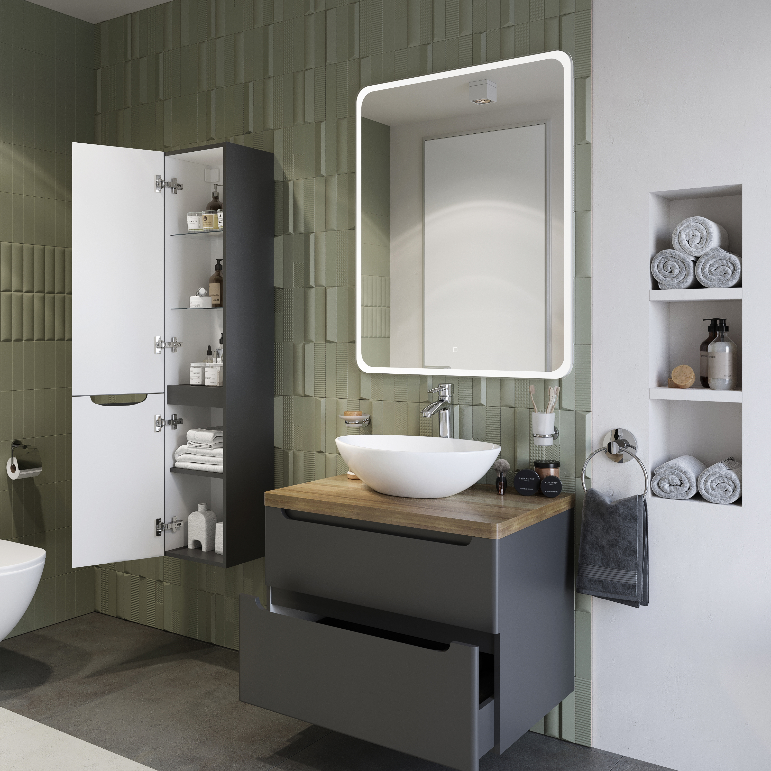 Тумба с раковиной STWORKI Берген 80 серая со светлой столешницей, Moduo 55 Leaf купить в Тамбове