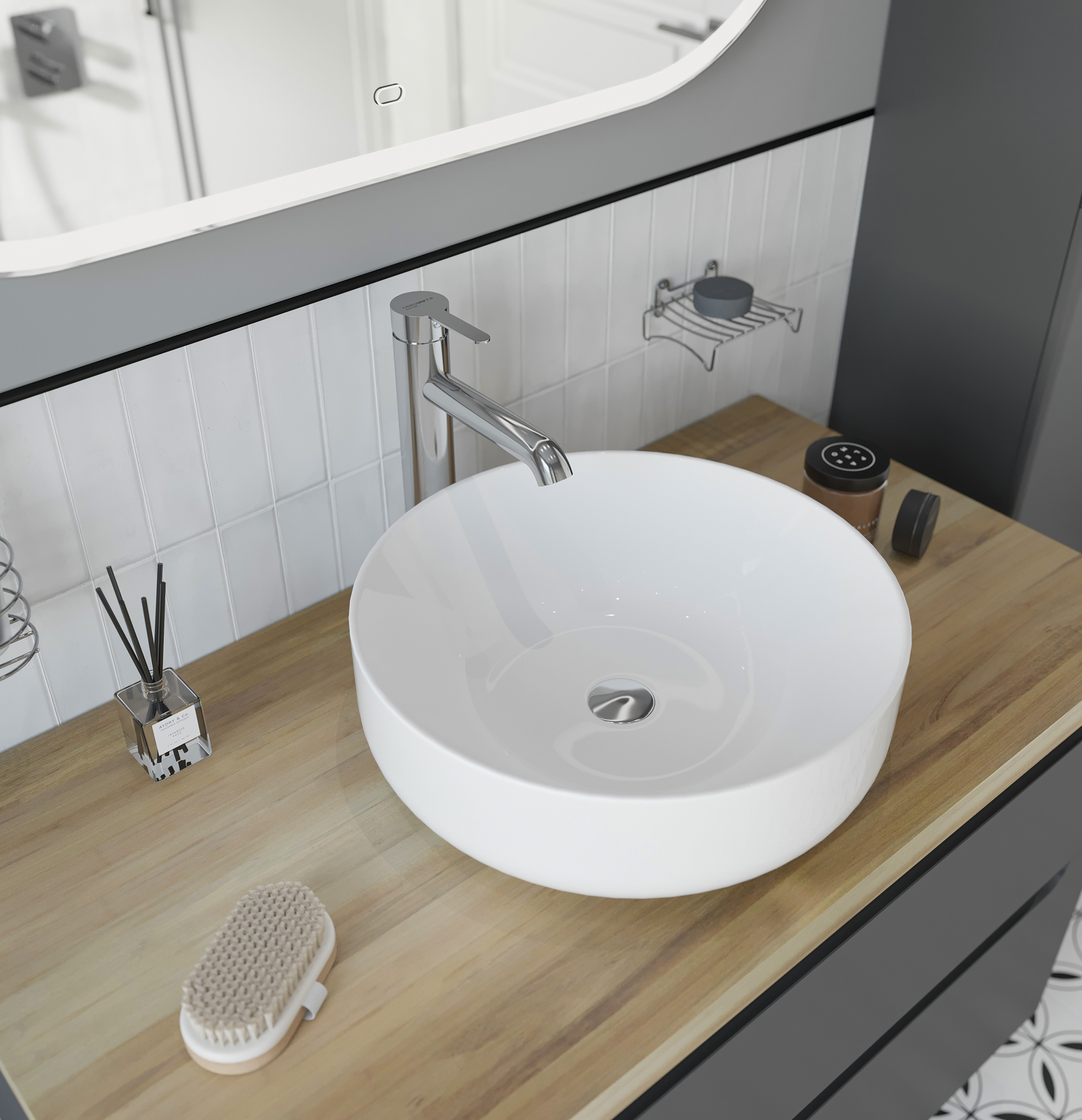 Тумба с раковиной STWORKI Берген 100 серая со светлой столешницей, Moon 1 купить в Тамбове