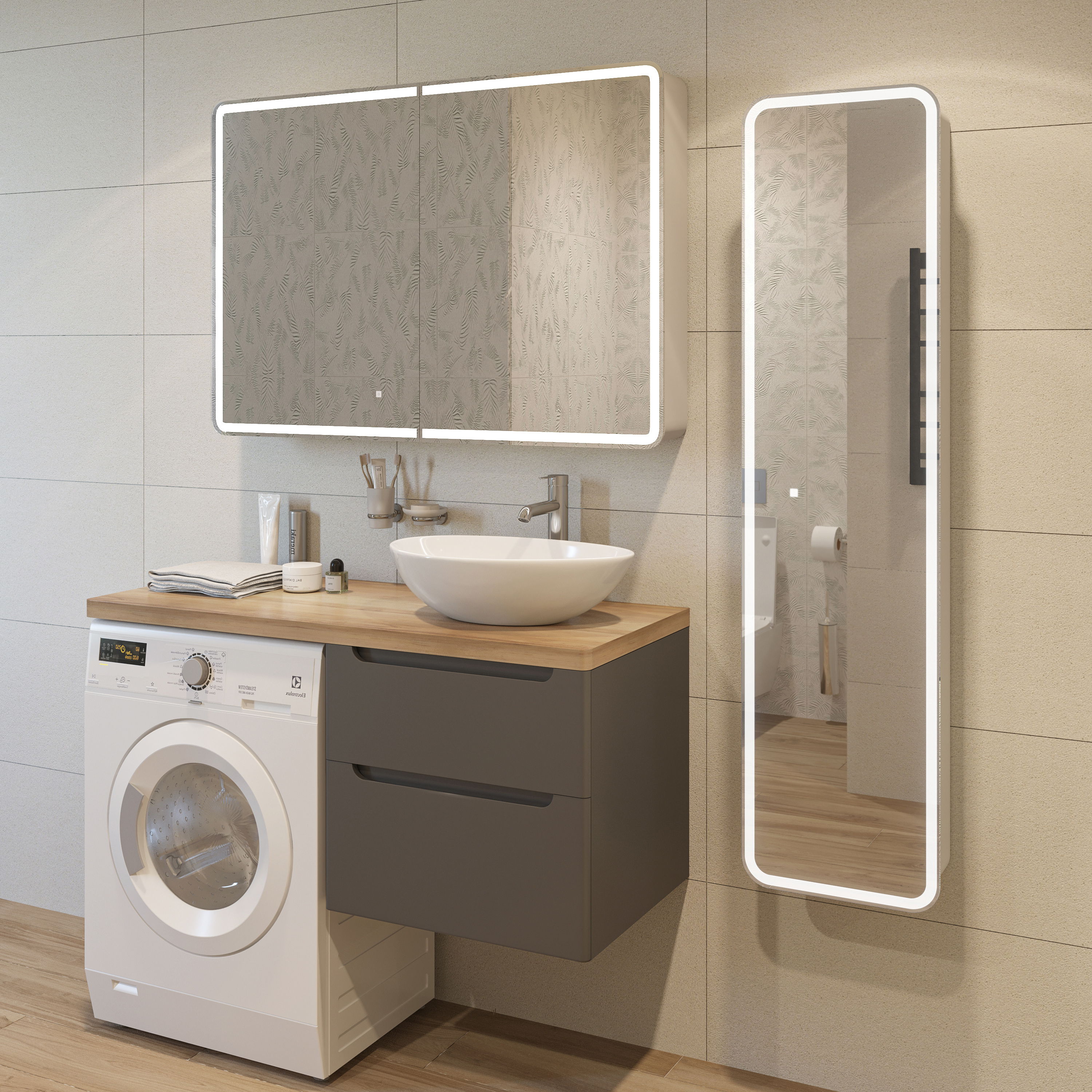 Тумба с раковиной STWORKI Берген 60 серая со светлой столешницей 122, Moduo 55 Leaf, L купить в Тамбове