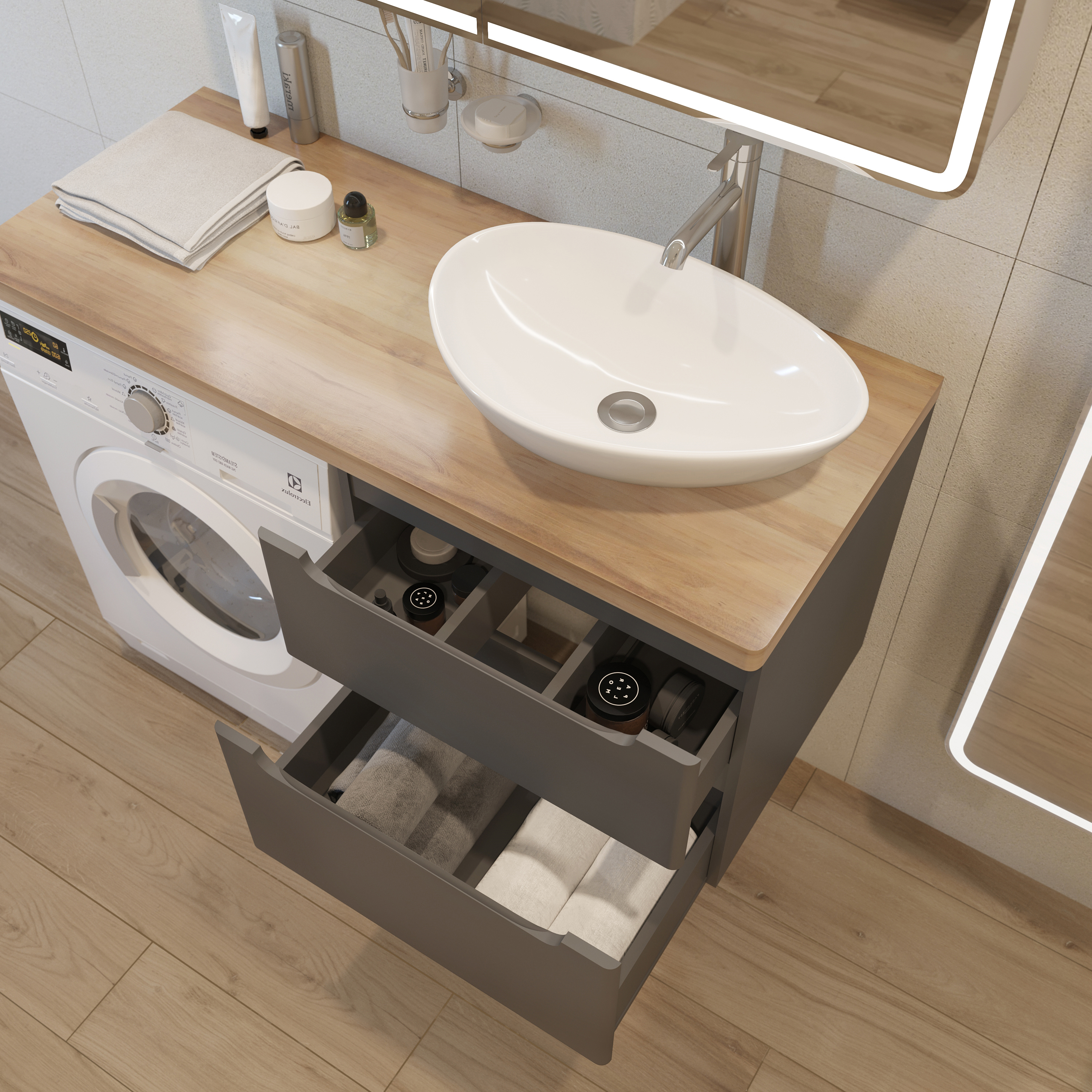 Тумба с раковиной STWORKI Берген 60 серая со светлой столешницей 122, Moduo 55 Leaf, L купить в Тамбове