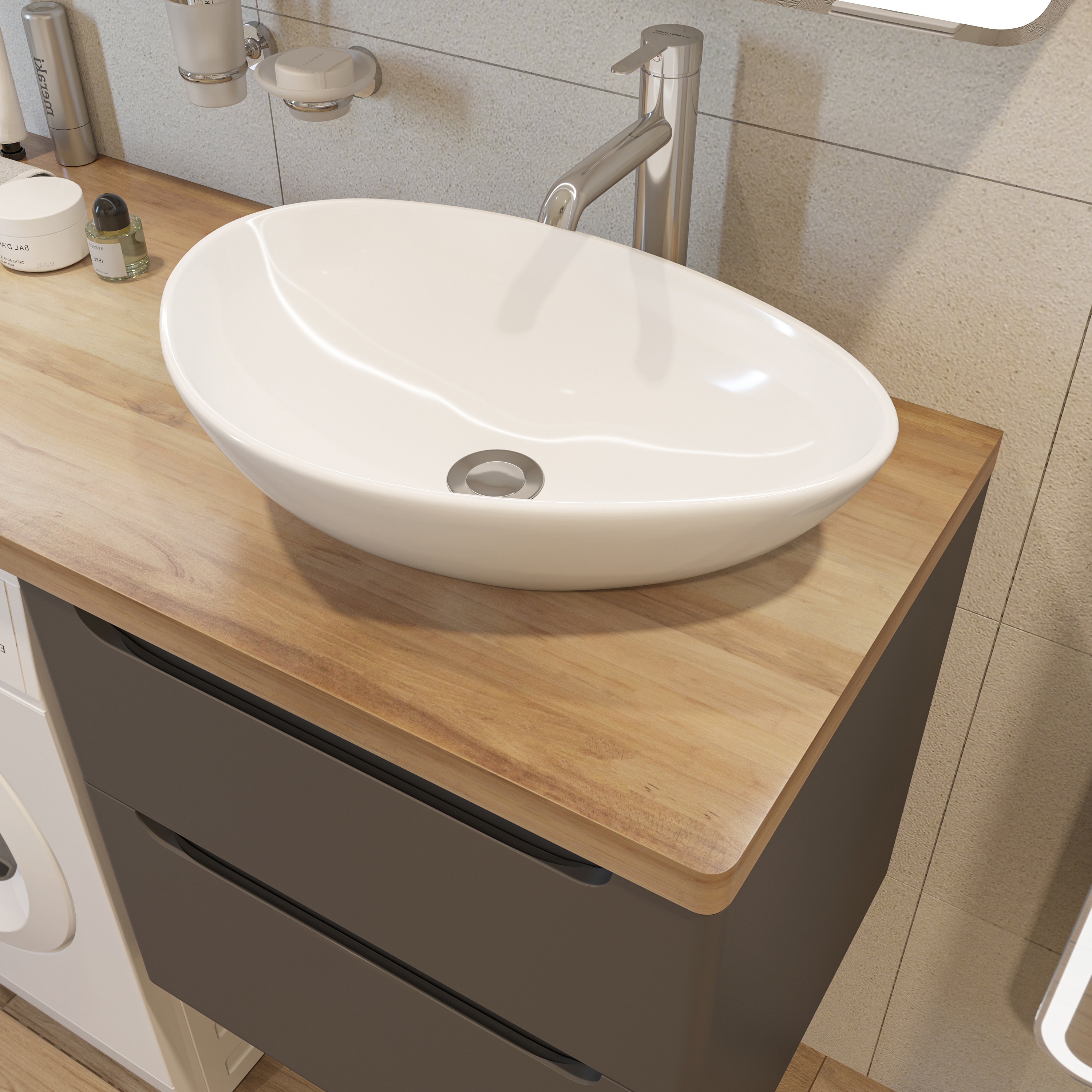 Тумба с раковиной STWORKI Берген 60 серая со светлой столешницей 122, Moduo 55 Leaf, L купить в Тамбове