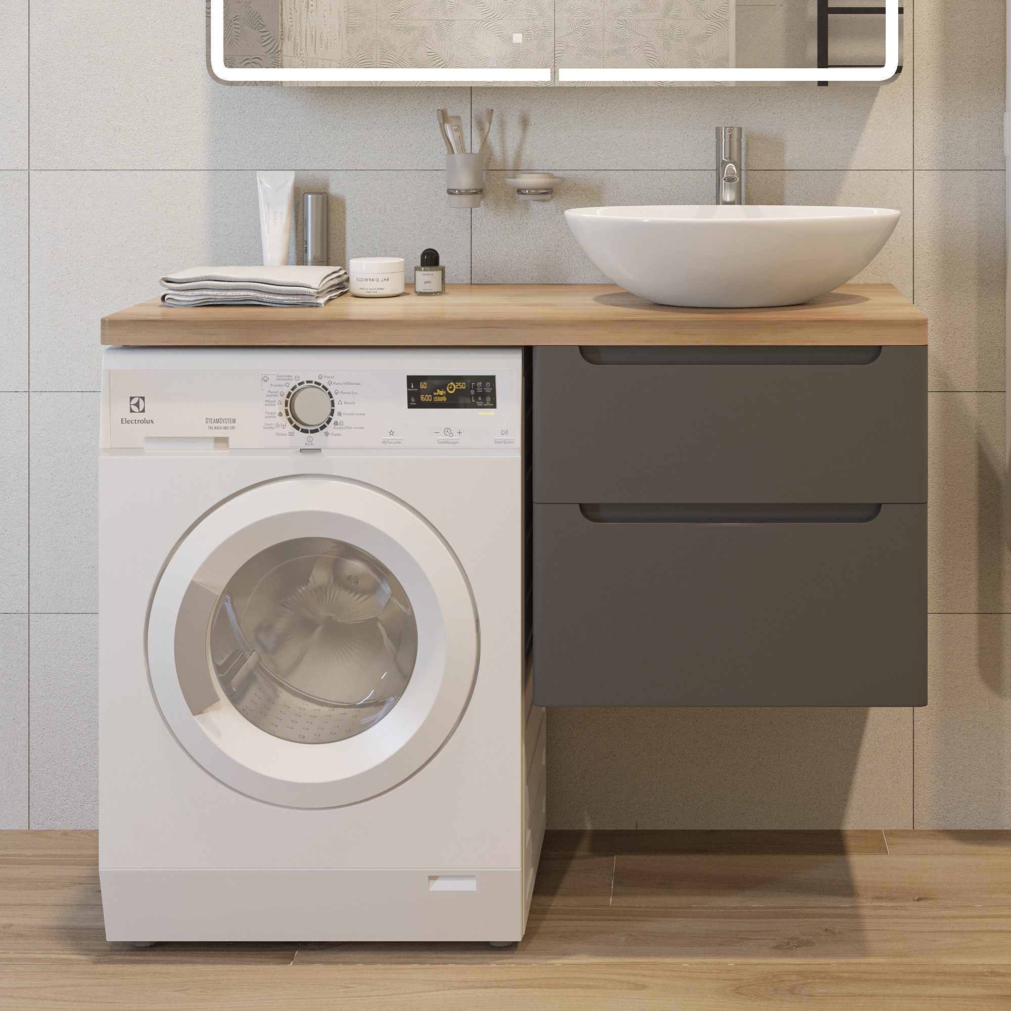 Тумба с раковиной STWORKI Берген 60 серая со светлой столешницей 122, Moduo 55 Leaf, L купить в Тамбове