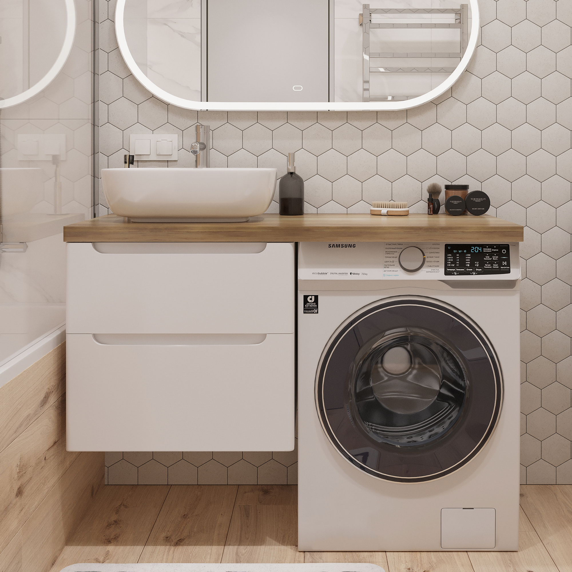 Тумба с раковиной STWORKI Берген 60 белая со светлой столешницей 122, Moduo 50 Square, R купить в Тамбове