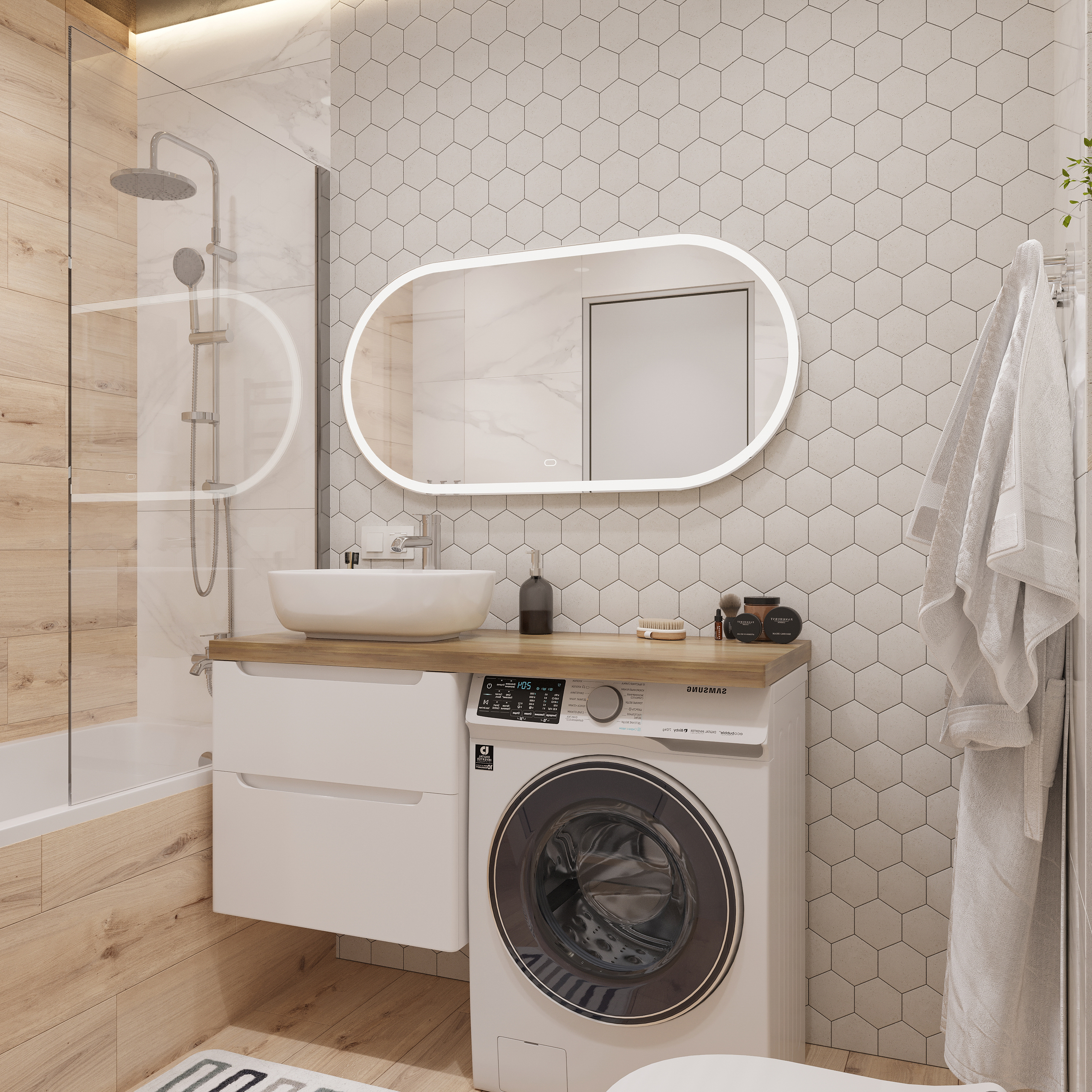 Тумба с раковиной STWORKI Берген 60 белая со светлой столешницей 122, Moduo 50 Square, R купить в Тамбове