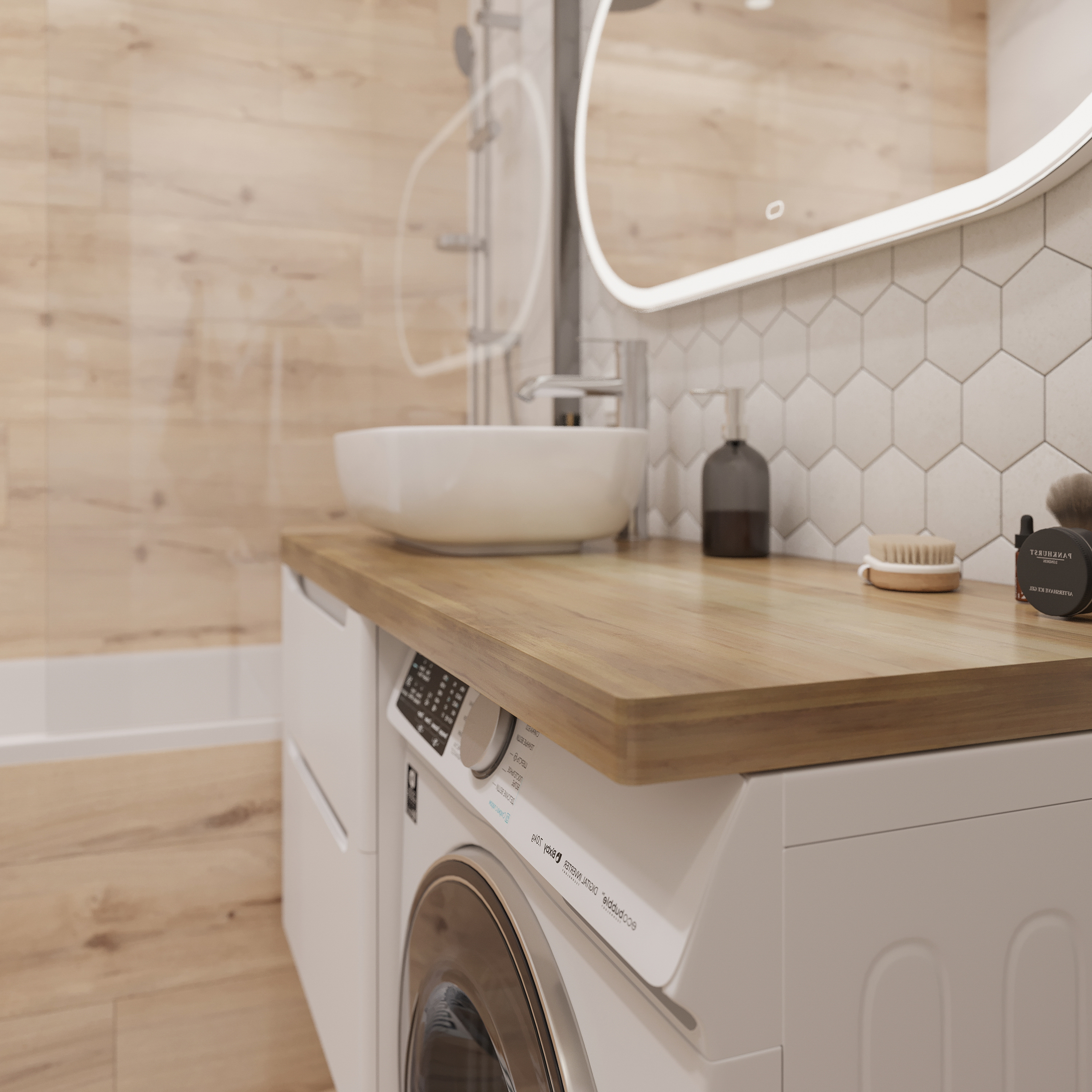 Тумба с раковиной STWORKI Берген 60 белая со светлой столешницей 122, Moduo 50 Square, R купить в Тамбове