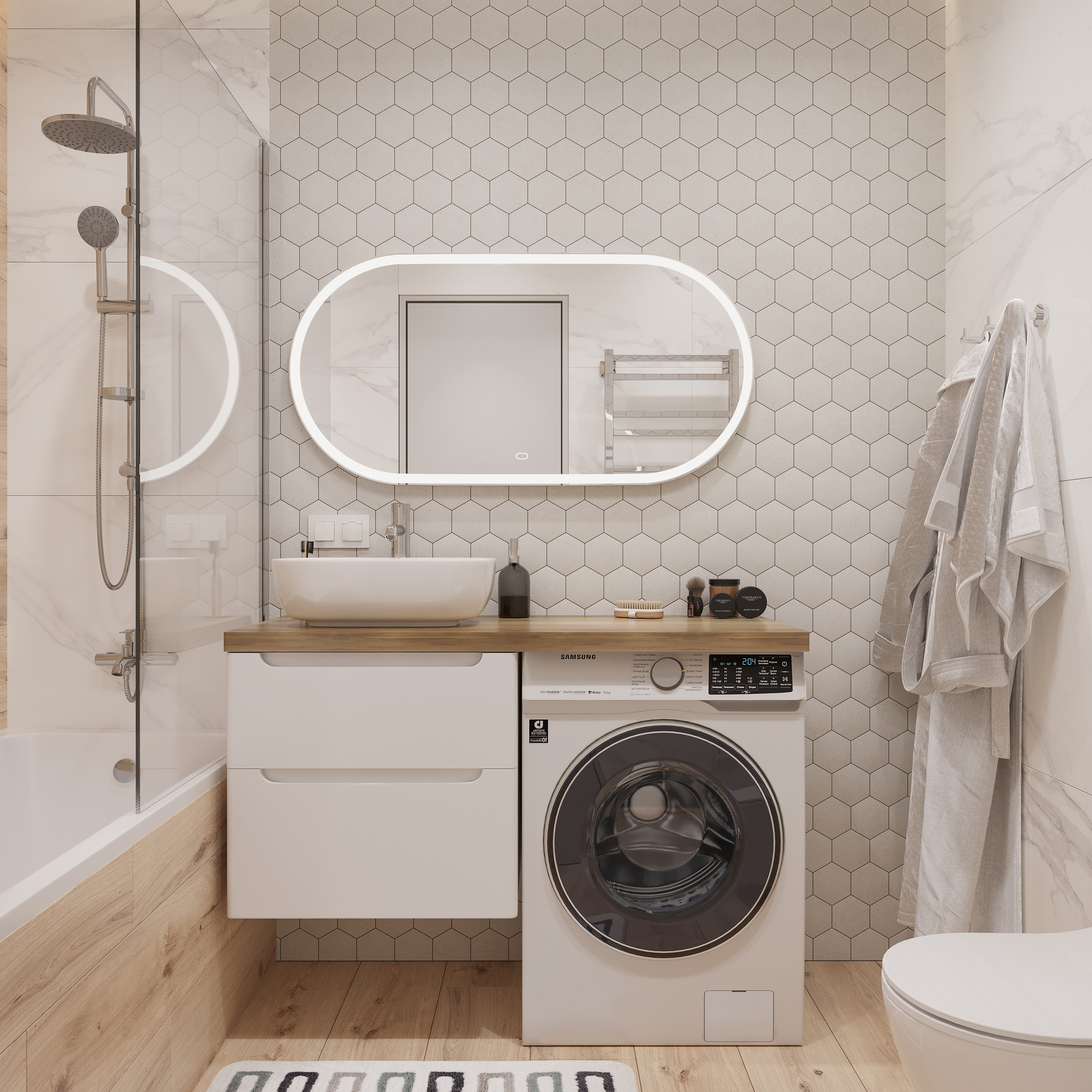 Тумба с раковиной STWORKI Берген 60 белая со светлой столешницей 122, Moduo 50 Square, R купить в Тамбове