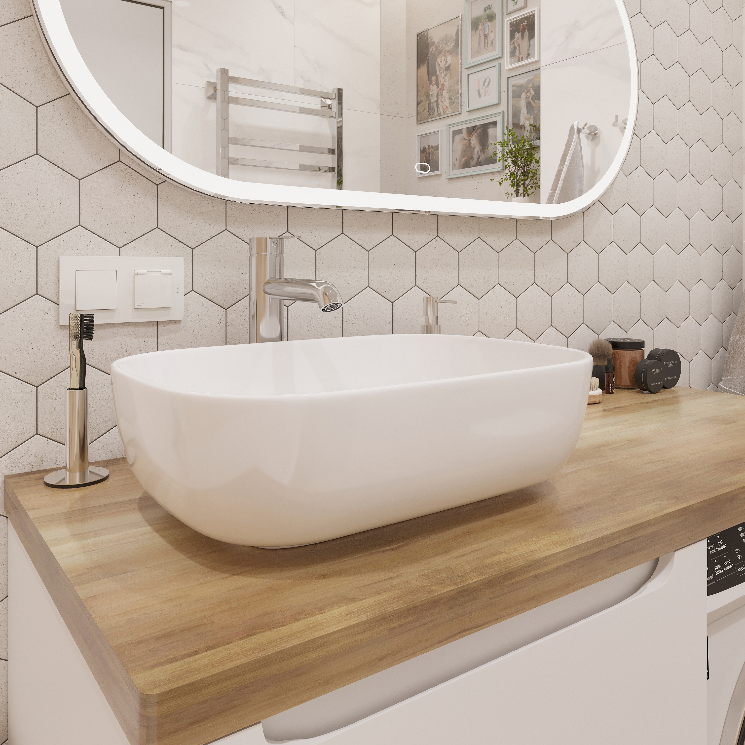 Тумба с раковиной STWORKI Берген 60 белая со светлой столешницей 122, Moduo 50 Square, R купить в Тамбове