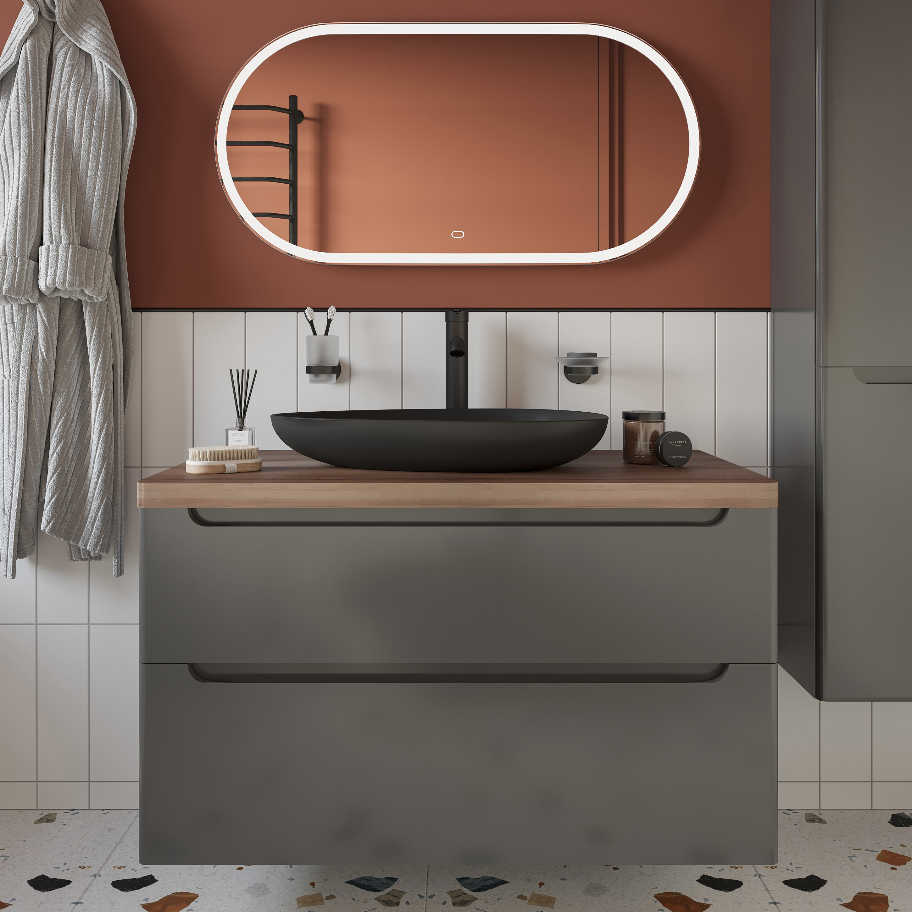 Тумба с раковиной STWORKI Берген 100, серая с темной столешницей, Bocchi Etna 1114-004-0125