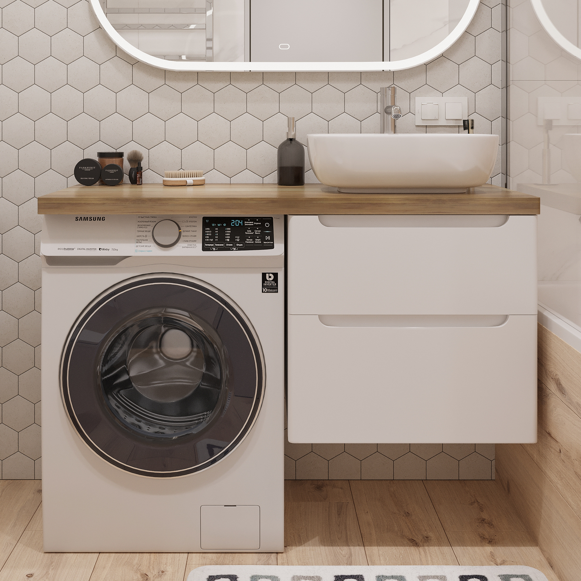 Тумба с раковиной STWORKI Берген 60 белая со светлой столешницей 122, Moduo 50 Square, L купить в Тамбове