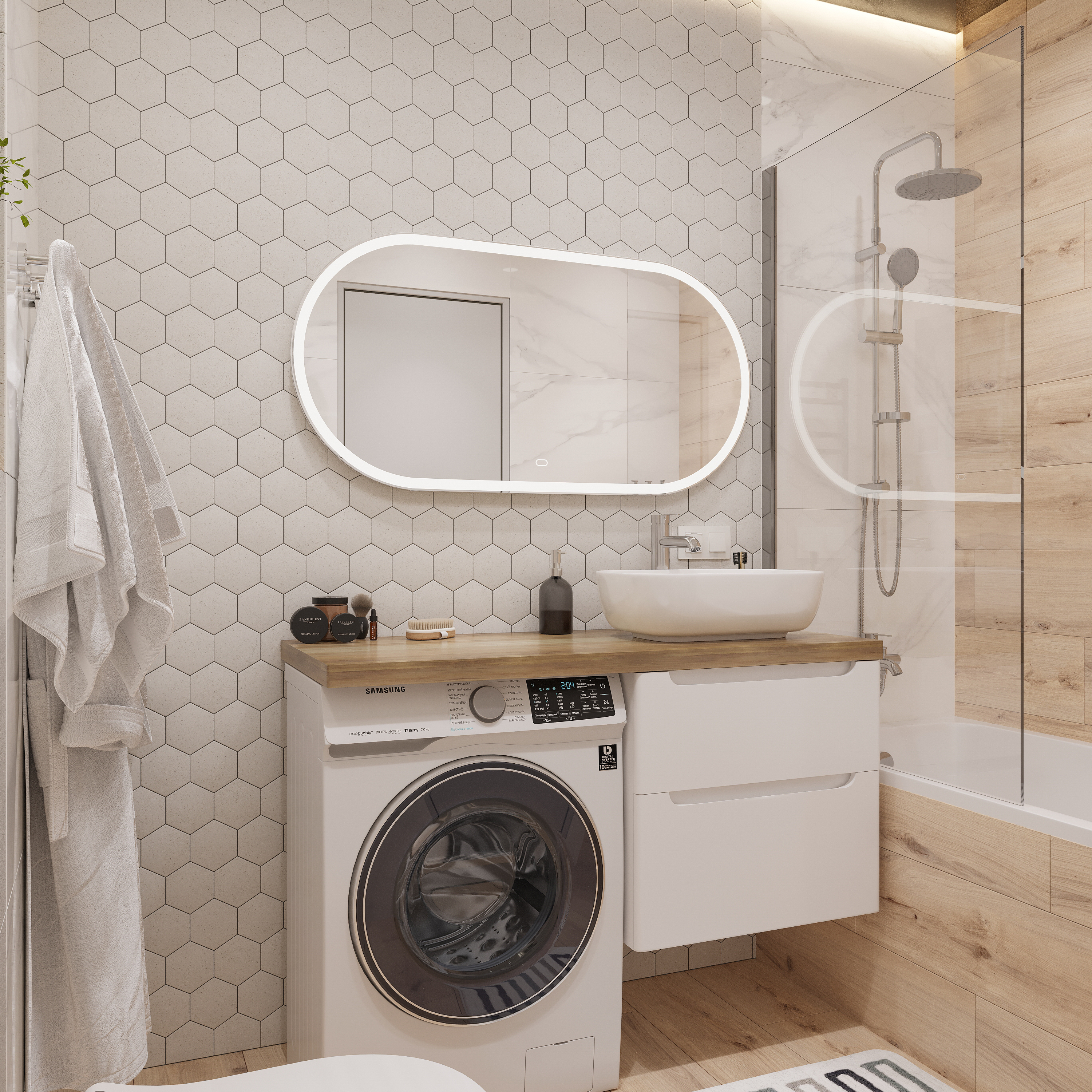 Тумба с раковиной STWORKI Берген 60 белая со светлой столешницей 122, Moduo 50 Square, L купить в Тамбове