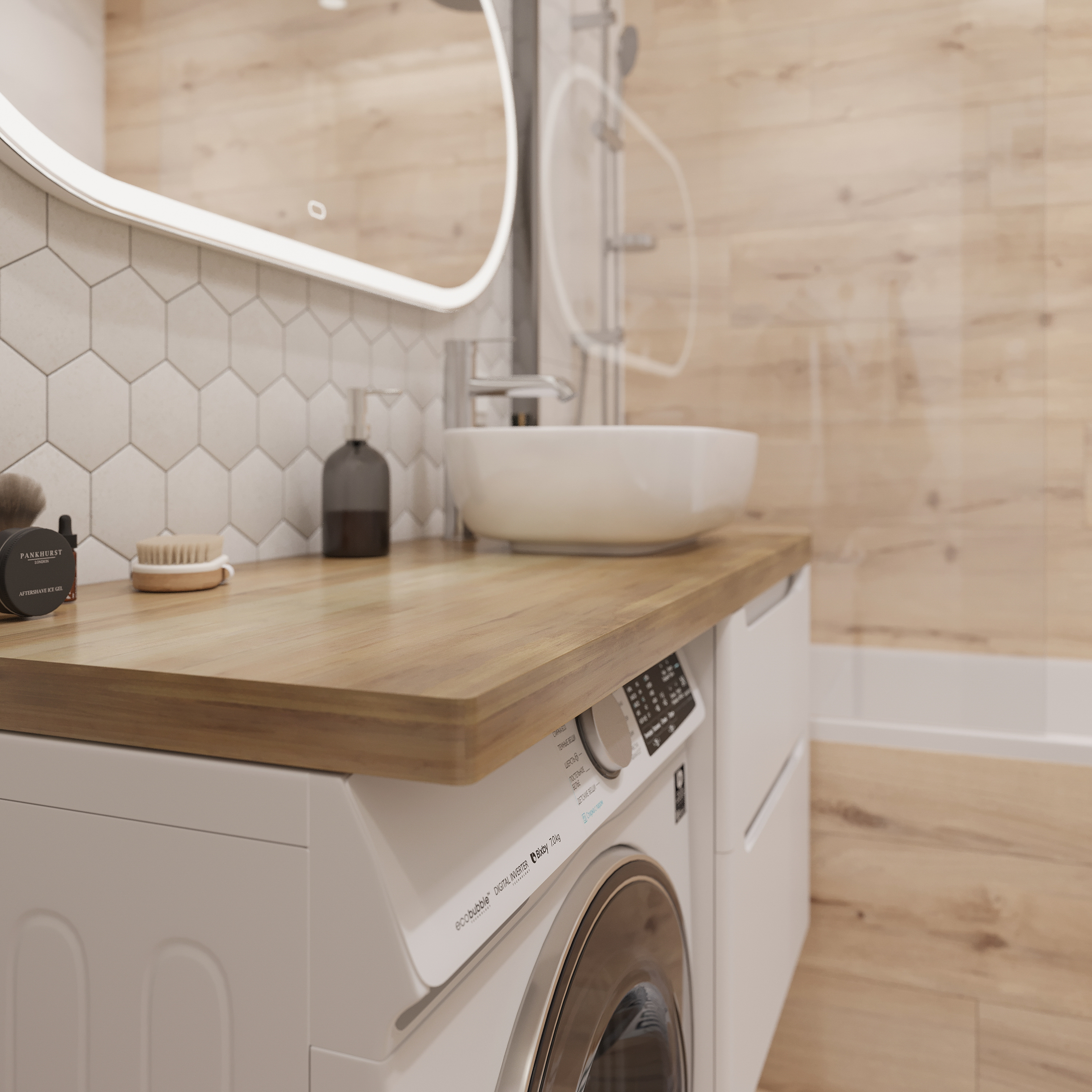 Тумба с раковиной STWORKI Берген 60 белая со светлой столешницей 122, Moduo 50 Square, L купить в Тамбове