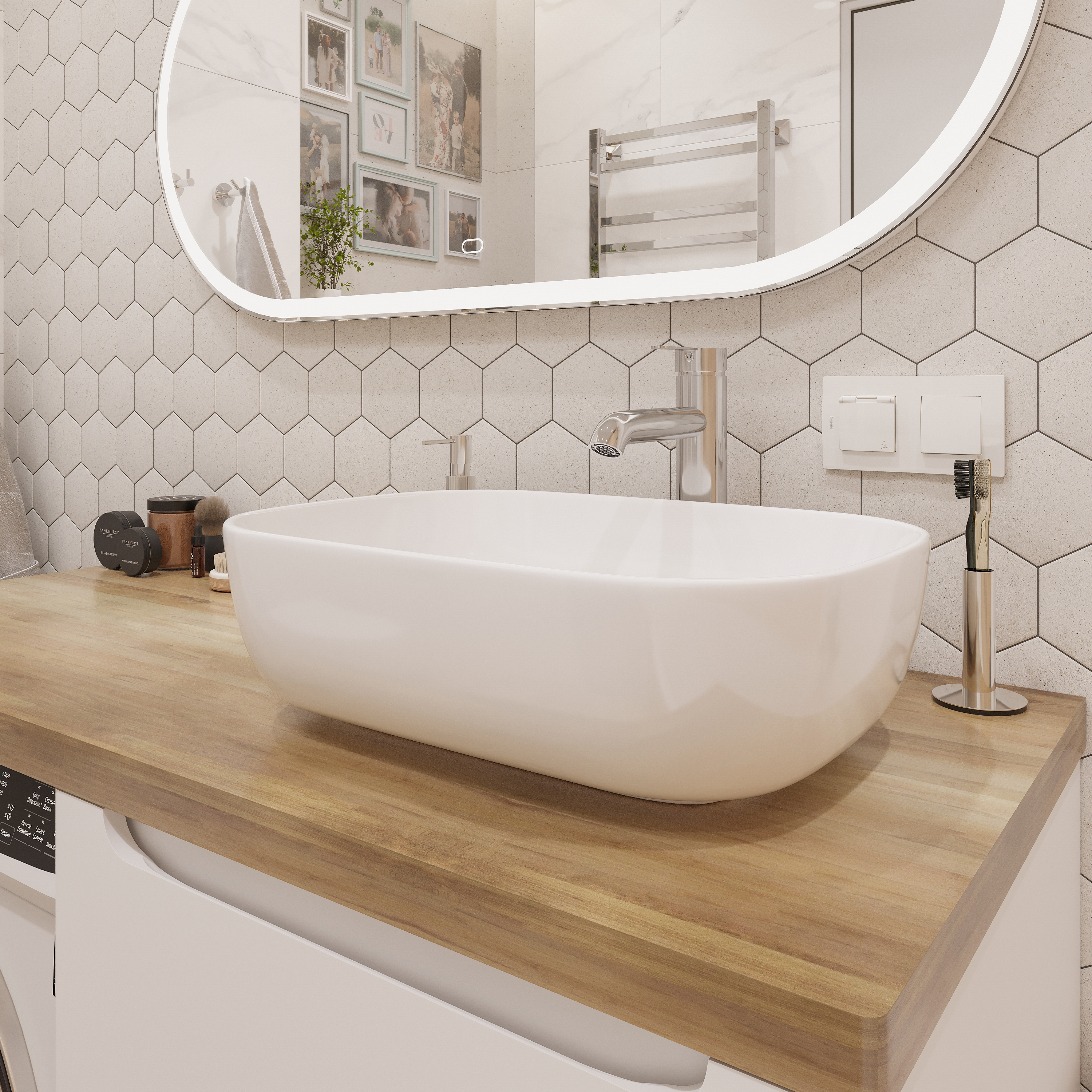 Тумба с раковиной STWORKI Берген 60 белая со светлой столешницей 122, Moduo 50 Square, L купить в Тамбове