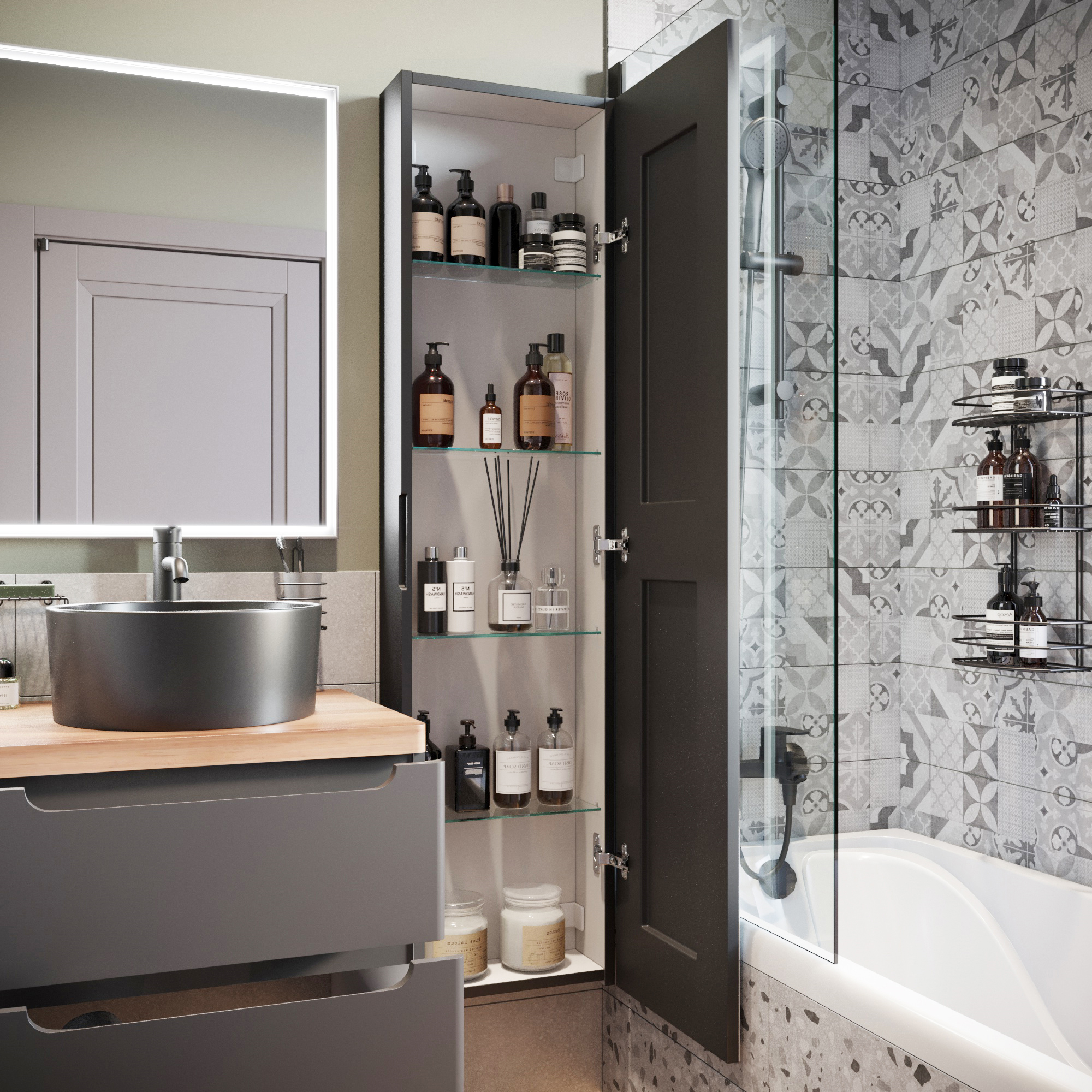 Тумба с раковиной STWORKI Берген 60 серая с темной столешницей 122, с раковиной на выбор, L купить в Тамбове