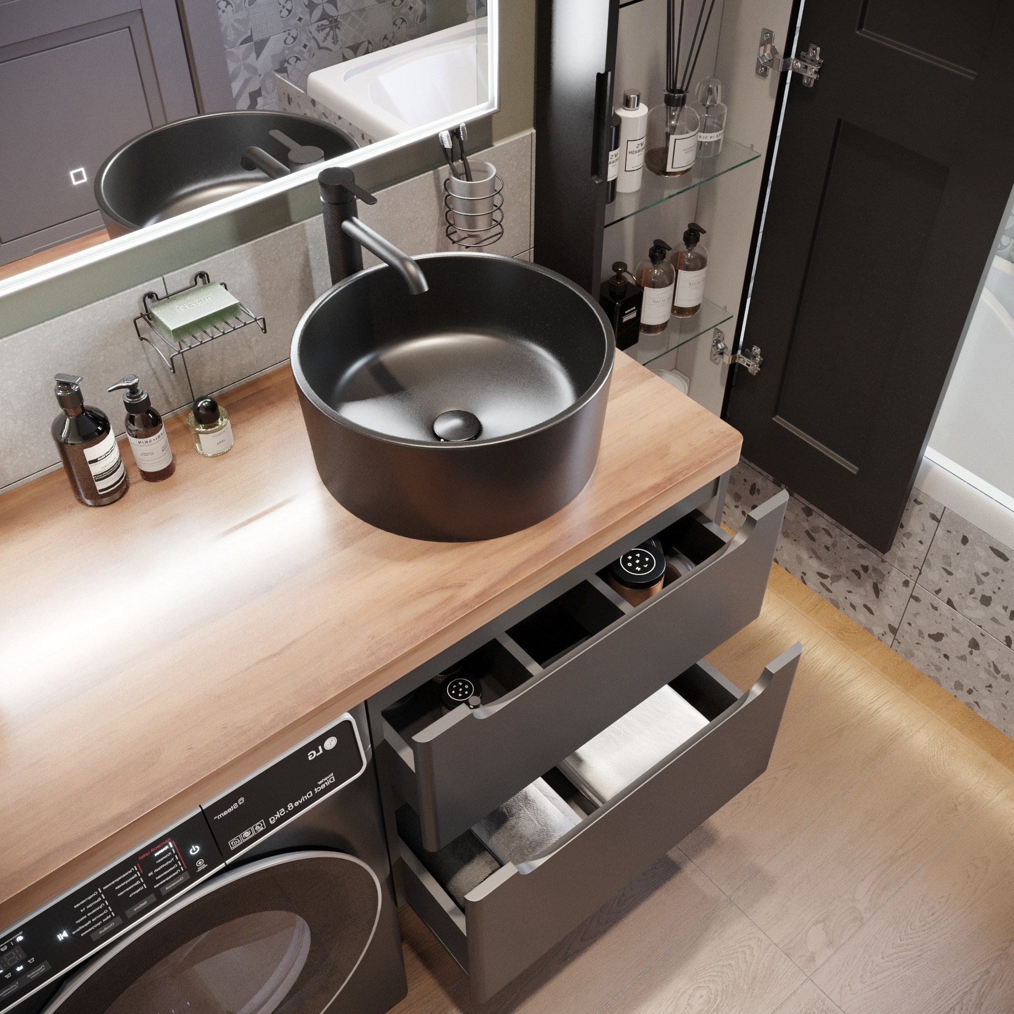 Тумба с раковиной STWORKI Берген 60 серая с темной столешницей 122, с раковиной на выбор, L купить в Тамбове