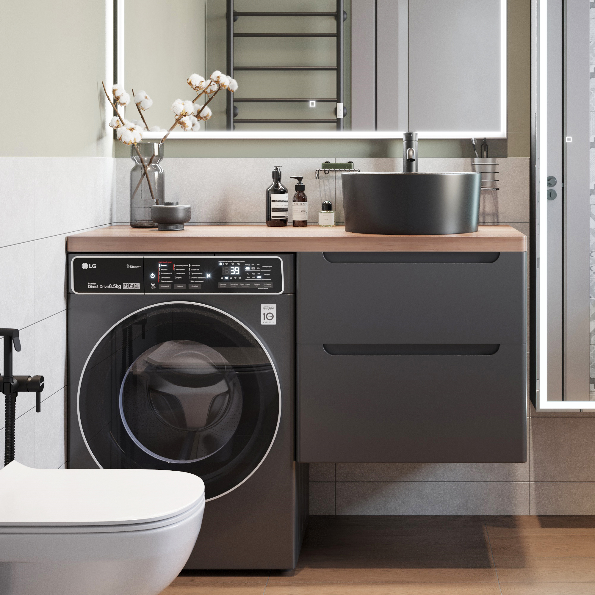 Тумба с раковиной STWORKI Берген 60 серая с темной столешницей 122, с раковиной на выбор, L купить в Тамбове