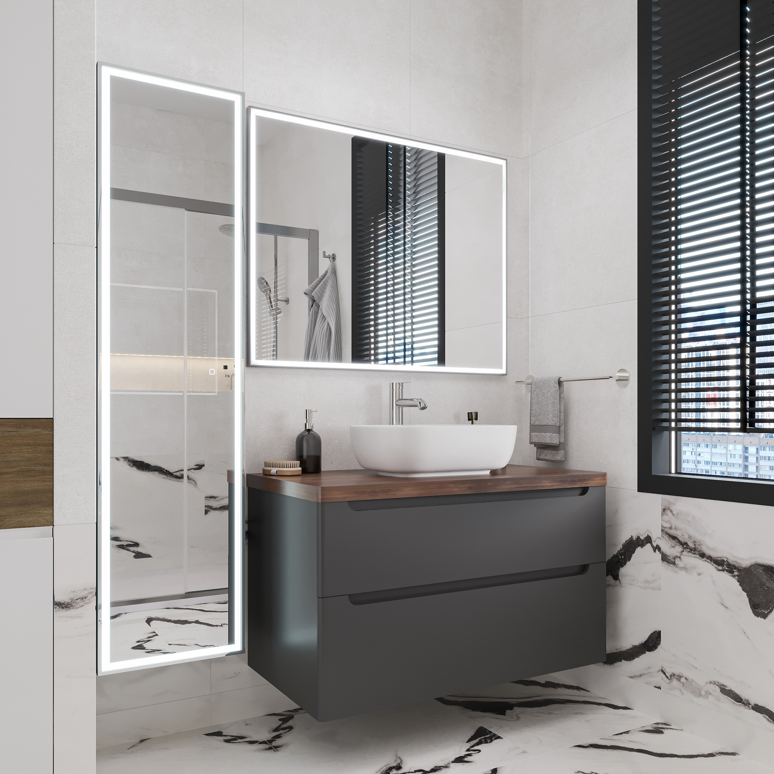 Тумба с раковиной STWORKI Берген 100 серая с темной столешницей, Moduo 50 Square купить в Тамбове