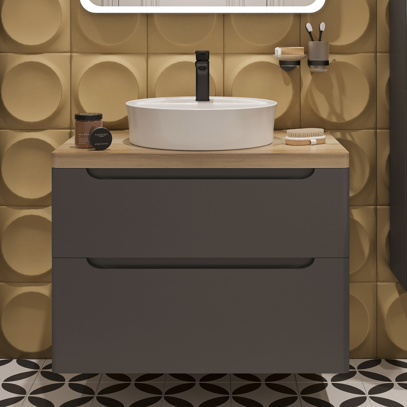 Тумба с раковиной STWORKI Берген 80 серая со светлой столешницей, Bocchi Slim Line 1599-061-0126