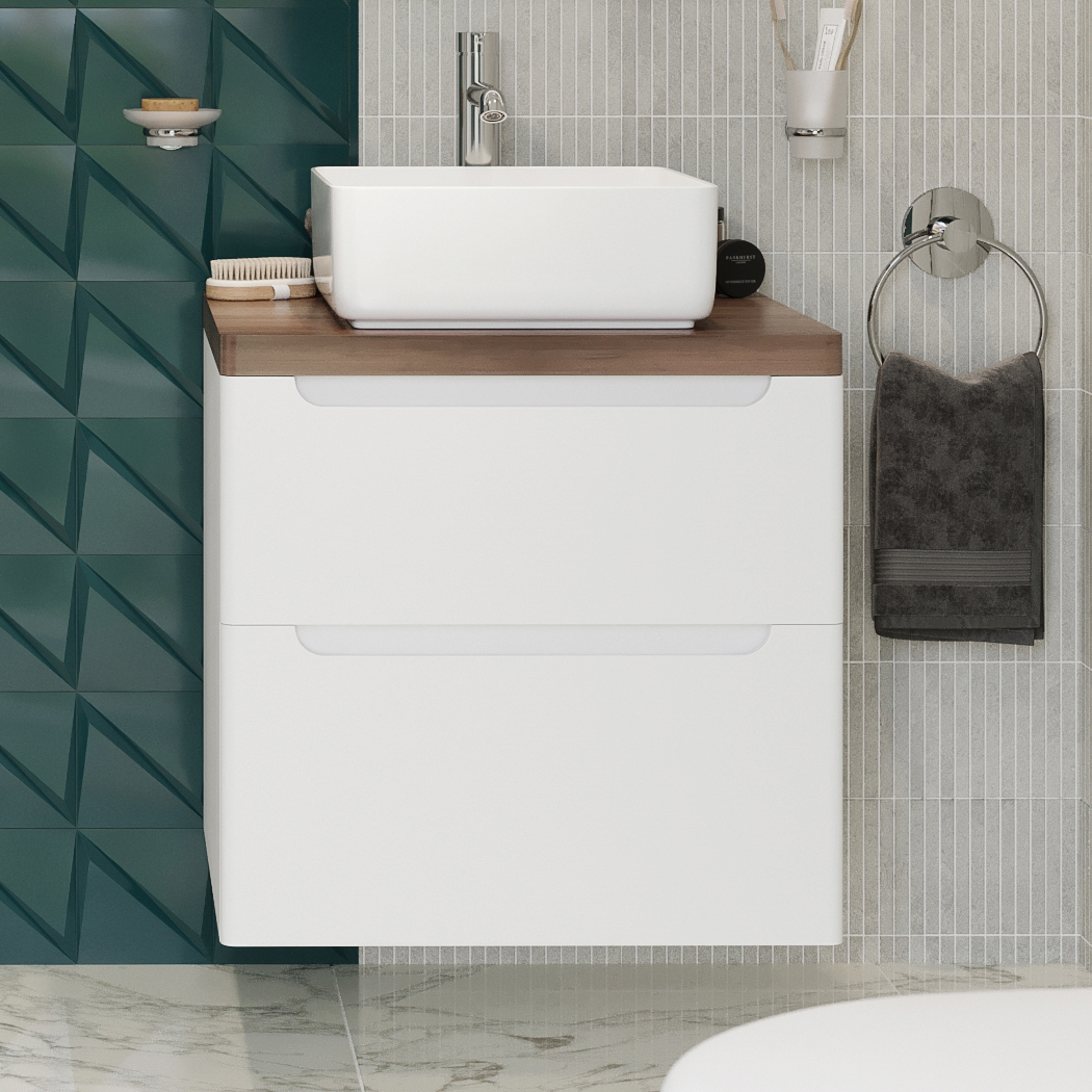 Тумба с раковиной STWORKI Берген 60 белая с темной столешницей, City 1