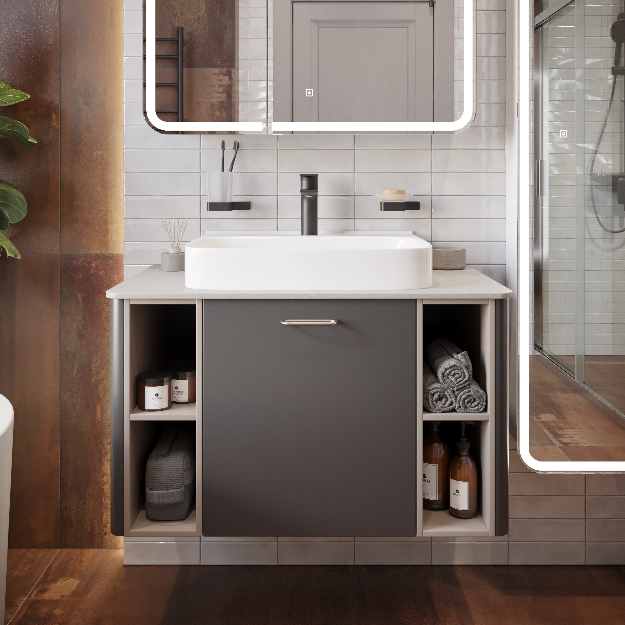 Тумба с раковиной VOQ Drexel Drexel 80 anthracite&cream