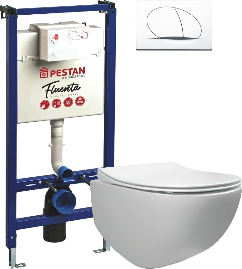 Комплект  Унитаз подвесной Pestan Fluenta Rimless 40006661 безободковый + Система инсталляции для унитазов Pestan + 40006357