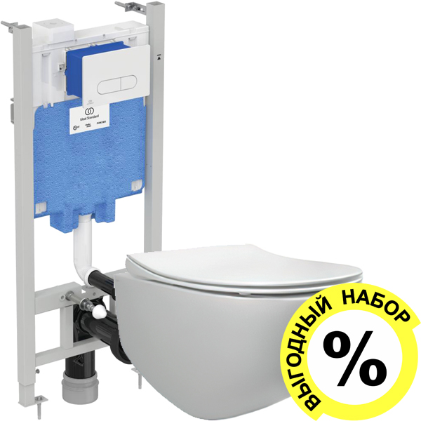 Комплект  Унитаз подвесной Pestan Fluenta Rimless 40006661 безободковый + Система инсталляции для унитазов Ideal Standard ProSys Eco Frame 2.0 R0464AC