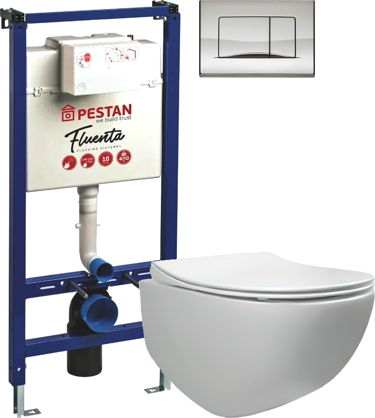 Комплект  Унитаз подвесной Pestan Fluenta Rimless 40006661 безободковый + Система инсталляции для унитазов Pestan + 40006361