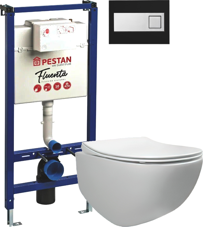 Комплект  Унитаз подвесной Pestan Fluenta Rimless 40006661 безободковый + Система инсталляции для унитазов Pestan + 40006366