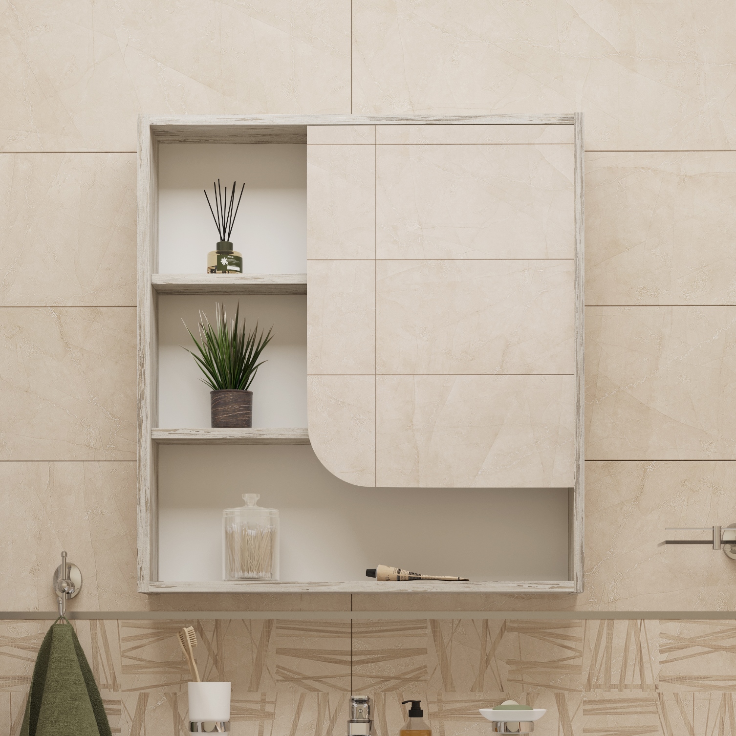 Зеркало-шкаф DIWO Самара R 70 дуб скандинавский, квадратное, в скандинавском стиле, настенное