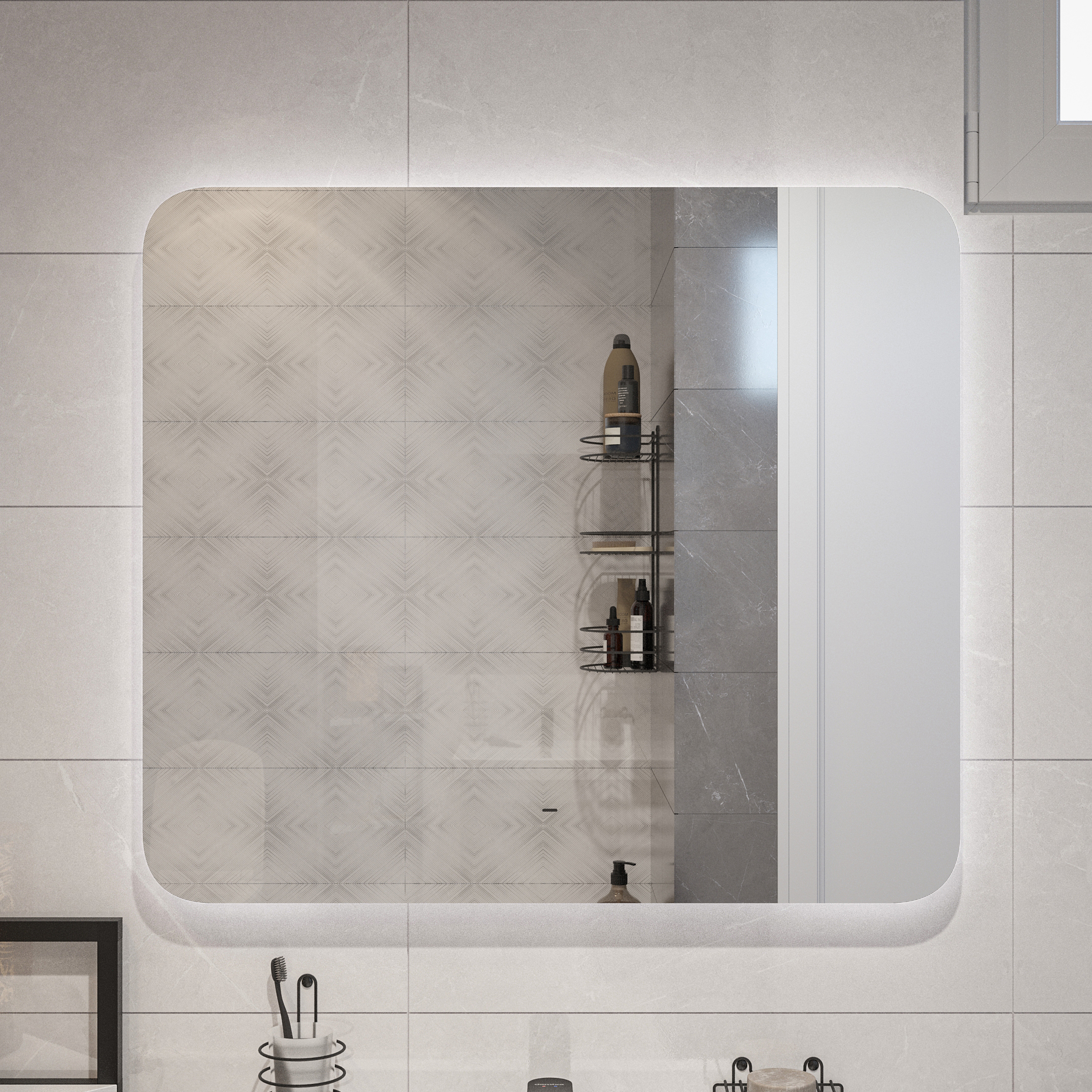 Зеркало DIWO Кострома 80x70 см, ореольная подсветка LED, бесконтактный выключатель, прямоугольное