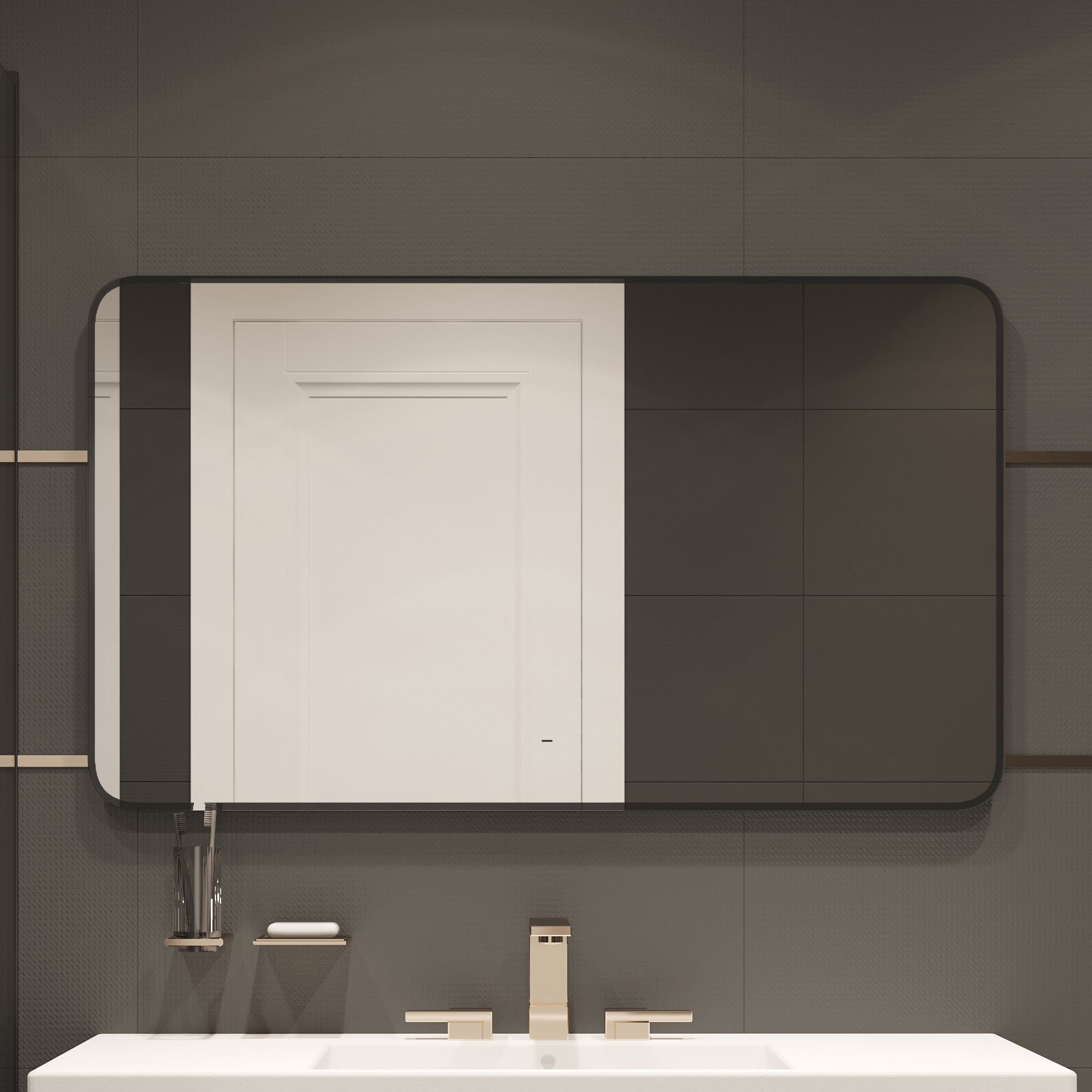 Зеркало DIWO Кострома 120x70 см, ореольная подсветка LED, бесконтактный выключатель, прямоугольное, черная окантовка