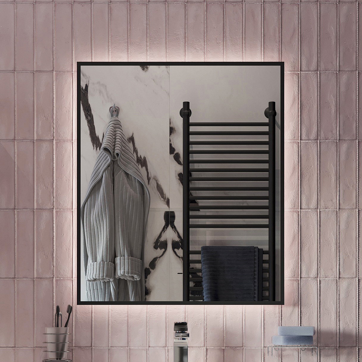 Мебель для ванной комнаты DIWO Элиста 60 чёрный мрамор, с раковиной Moduo 40 RING купить в Тамбове